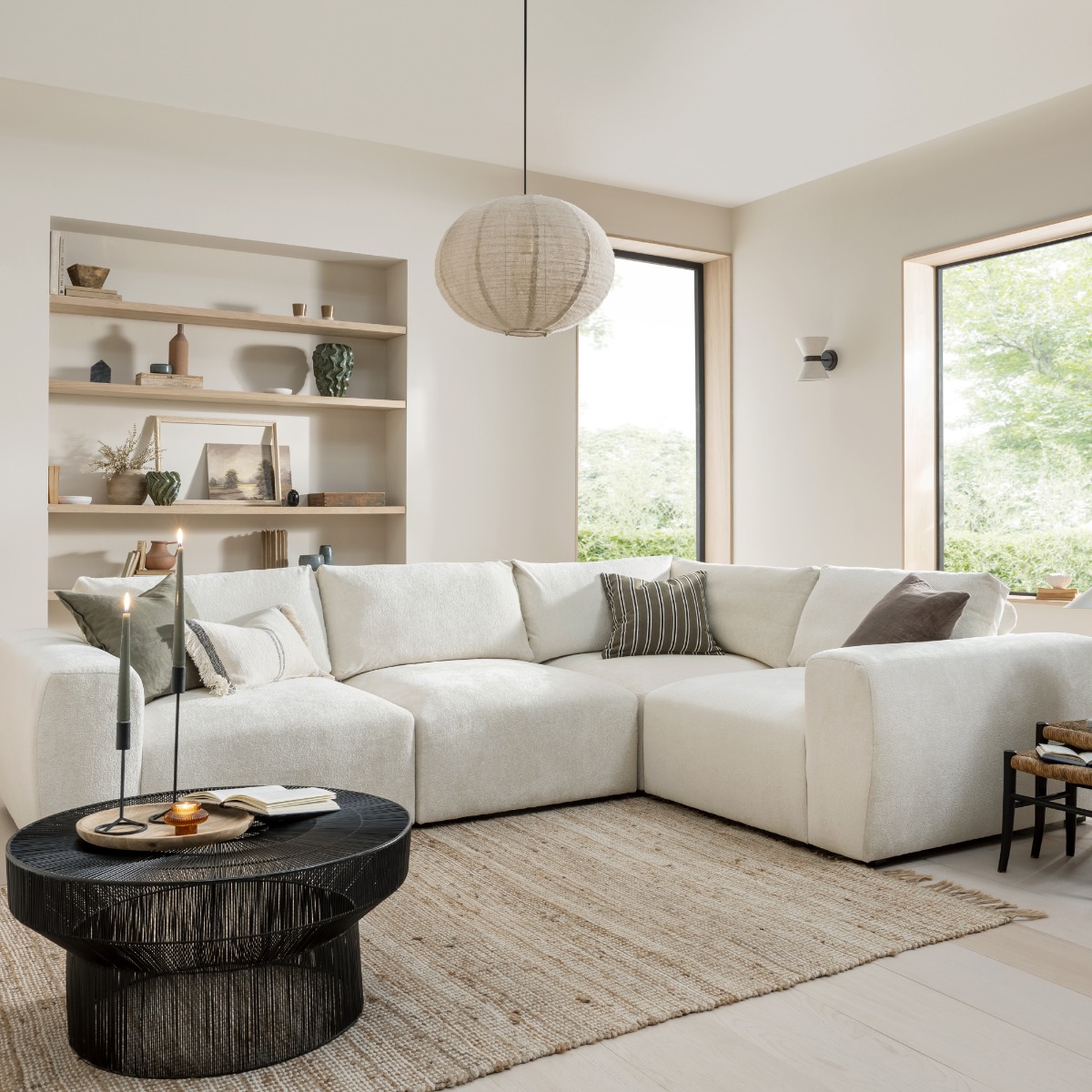 Corner Sofa - GRAZ Fabric 4 Seater Right Hand Facing - Ivory