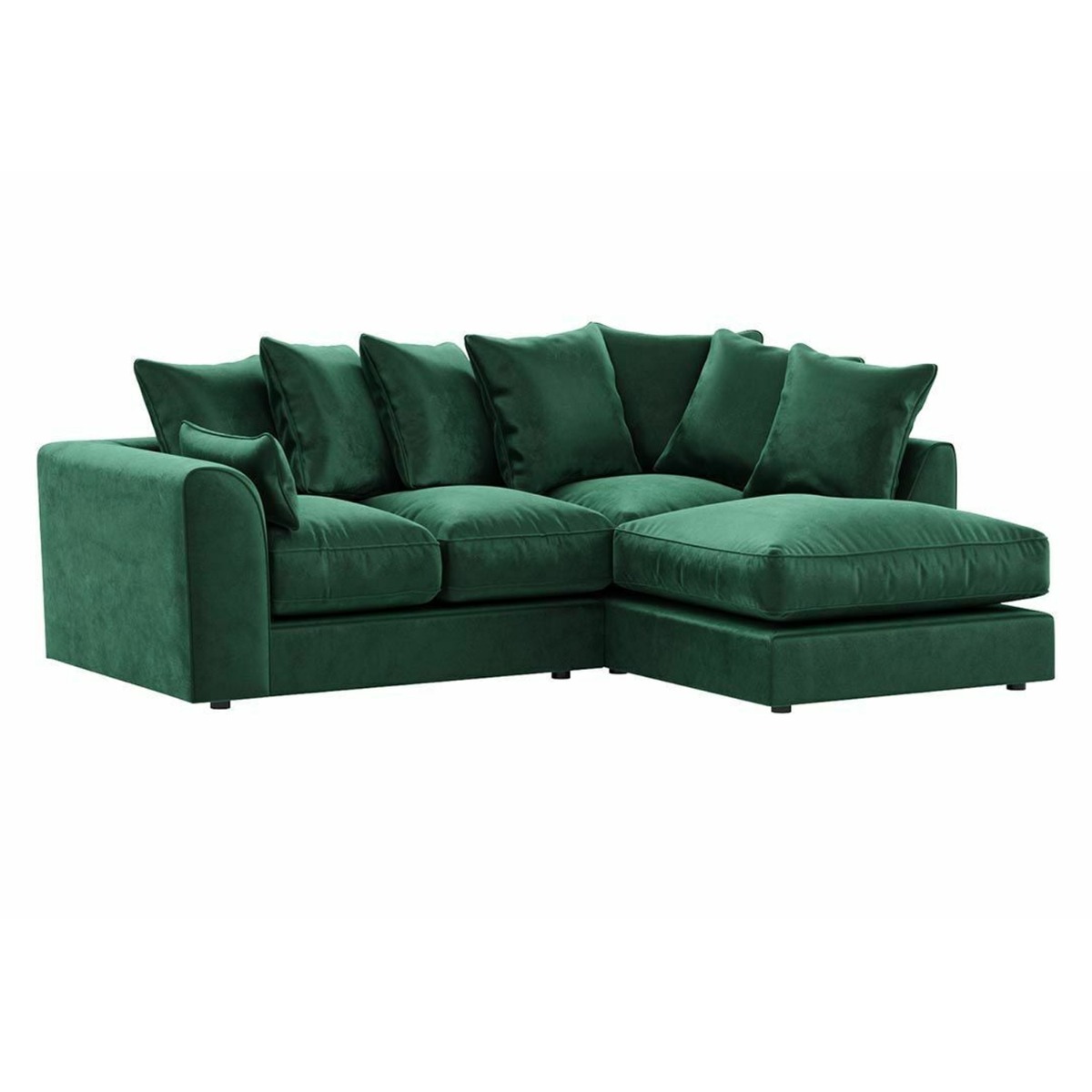 VOSTA Plush Velvet 4 Seater Corner Sofa - L Shaped - Right Hand Facing - Green