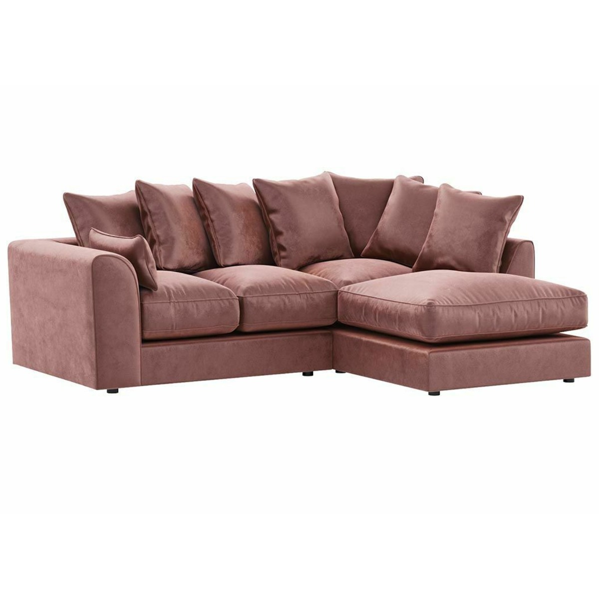 VOSTA Plush Velvet 4 Seater Corner Sofa - L Shaped - Right Hand Facing - Pink