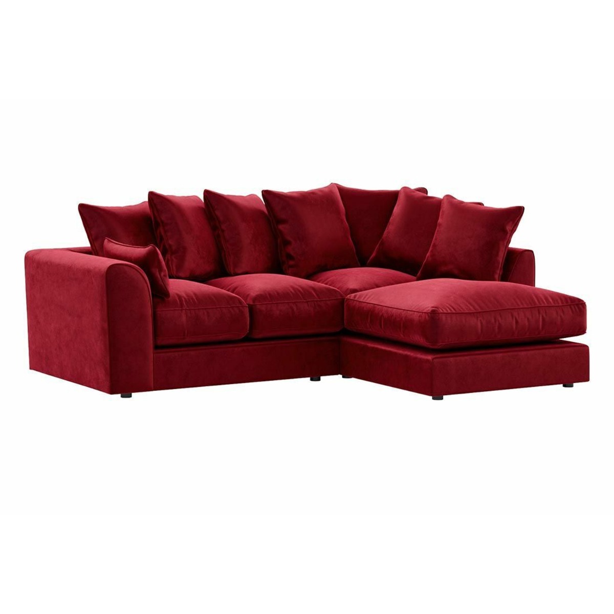 VOSTA Plush Velvet 4 Seater Corner Sofa - L Shaped - Right Hand Facing - Red