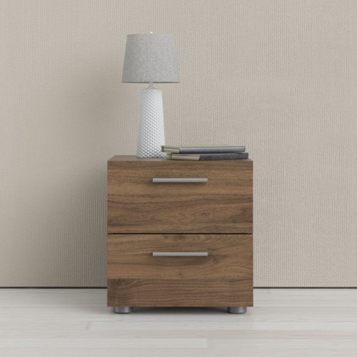 Bedside Table - NOTTINGHAM 2 Drawer Nightstand Walnut 40cm