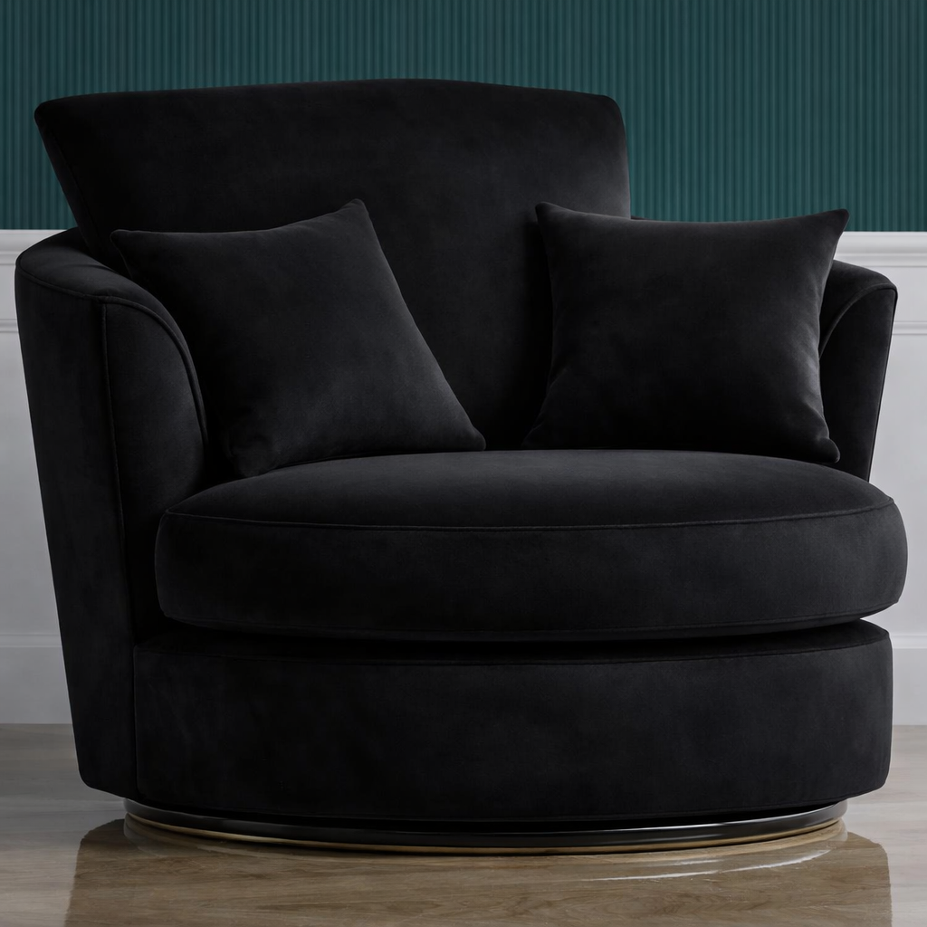 DELANO Plush Velvet Swivel Chair - Black