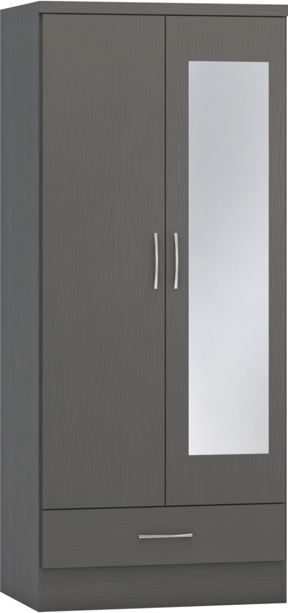 NEWBIGGIN 2 Door Mirrored Wardrobe with 1 Drawer Grey - 78cm