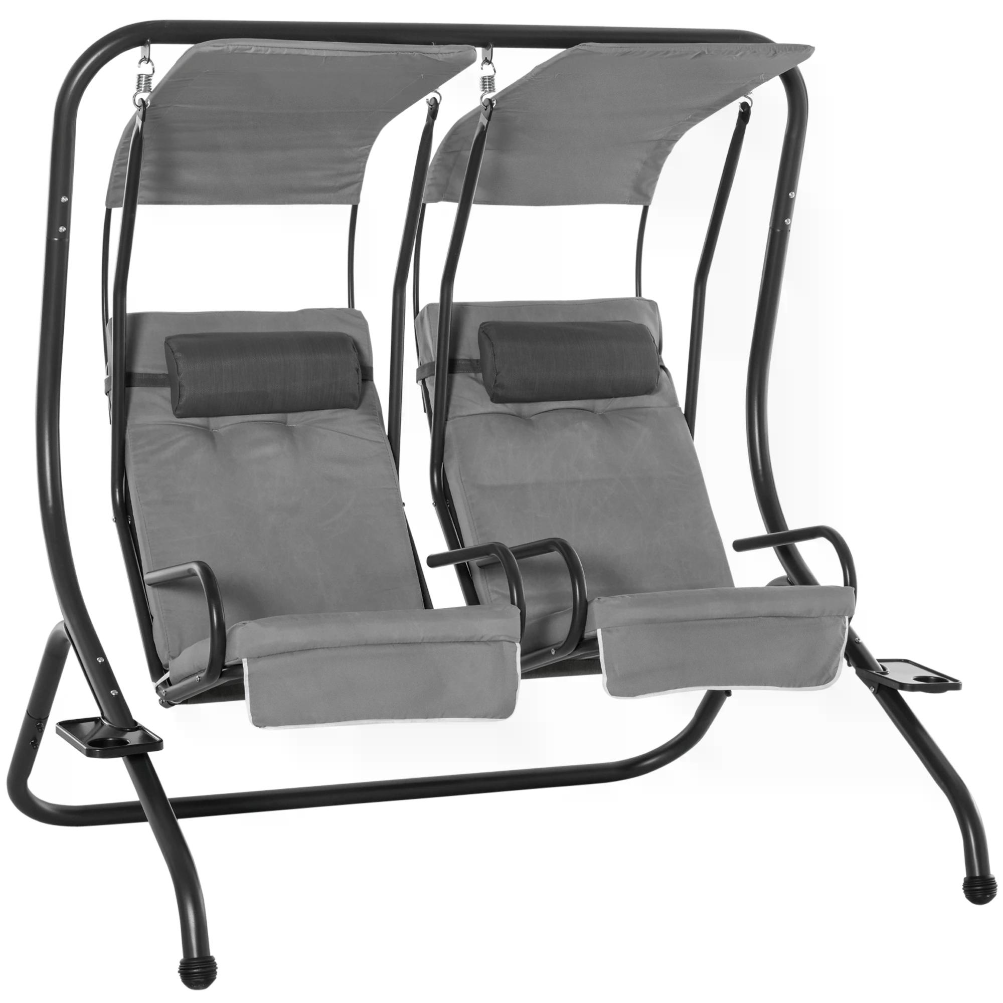 Canopy Swing Chair Modern Garden Swing Seat Outdoor Relax Chairs, Headrests and Removable Shade Canopy, Grey