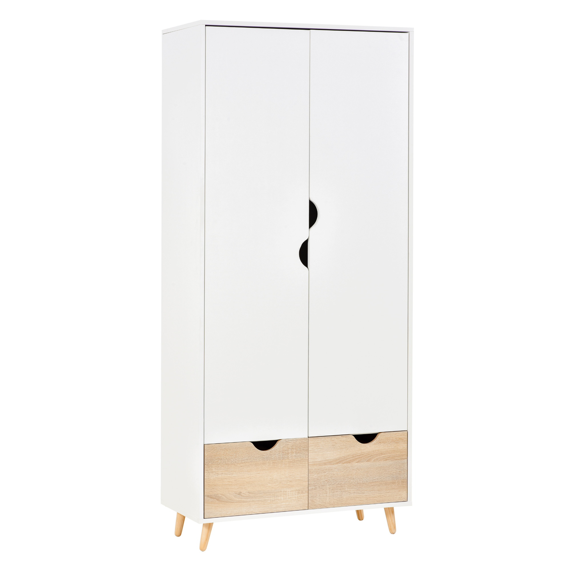 IRWICK 2 Door Wardrobe with 2 Drawers White and Oak - 80cm