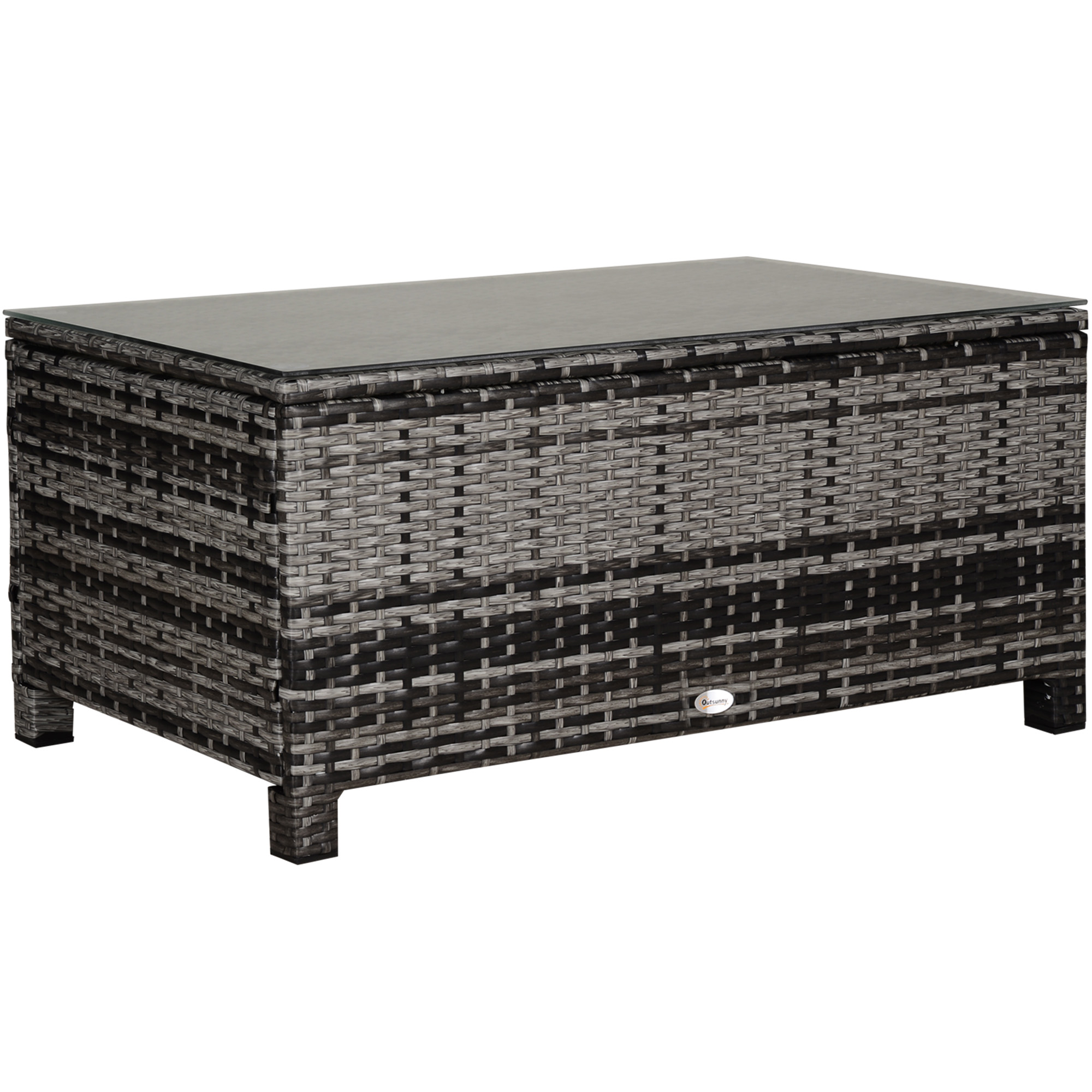 Rattan Coffee Table Garden Furniture Patio Wicker Side Table with Tempered Glass Table Top, Mixed Grey