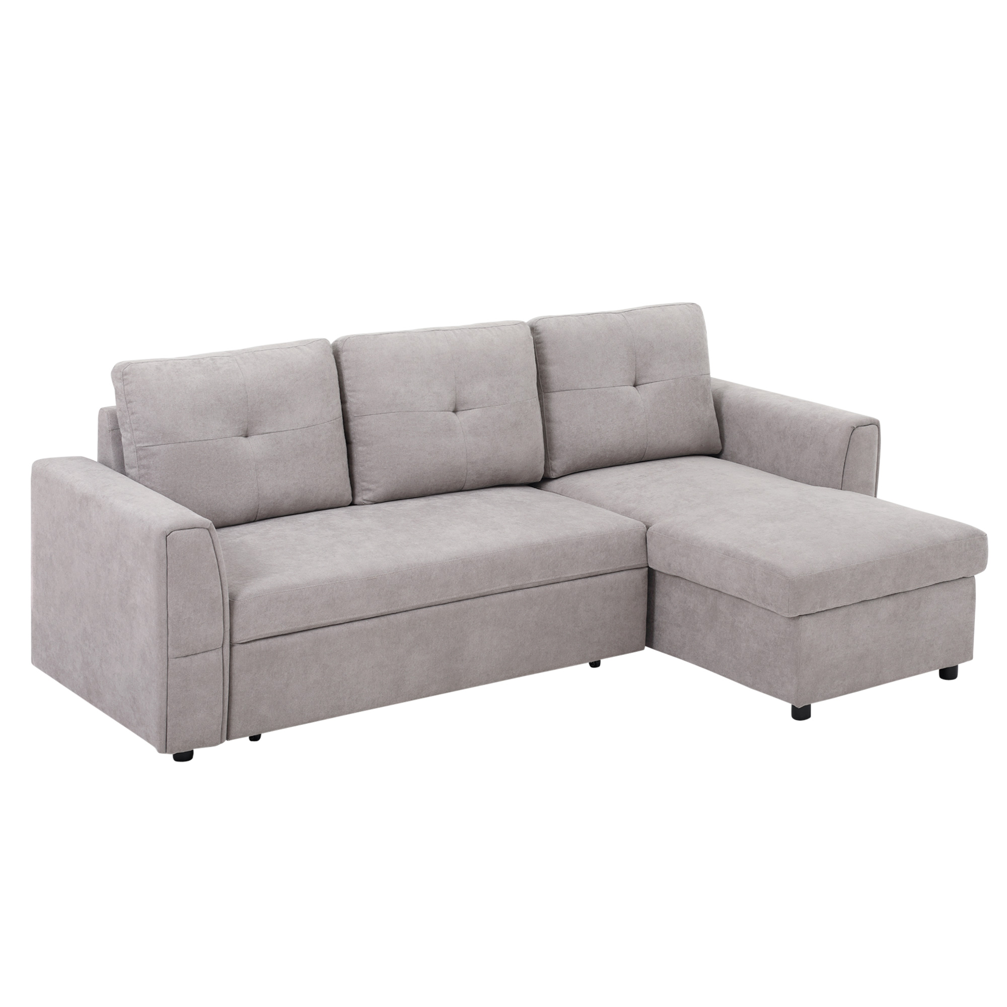 Linen Look L Shaped Corner Sofa Bed - Light Grey
