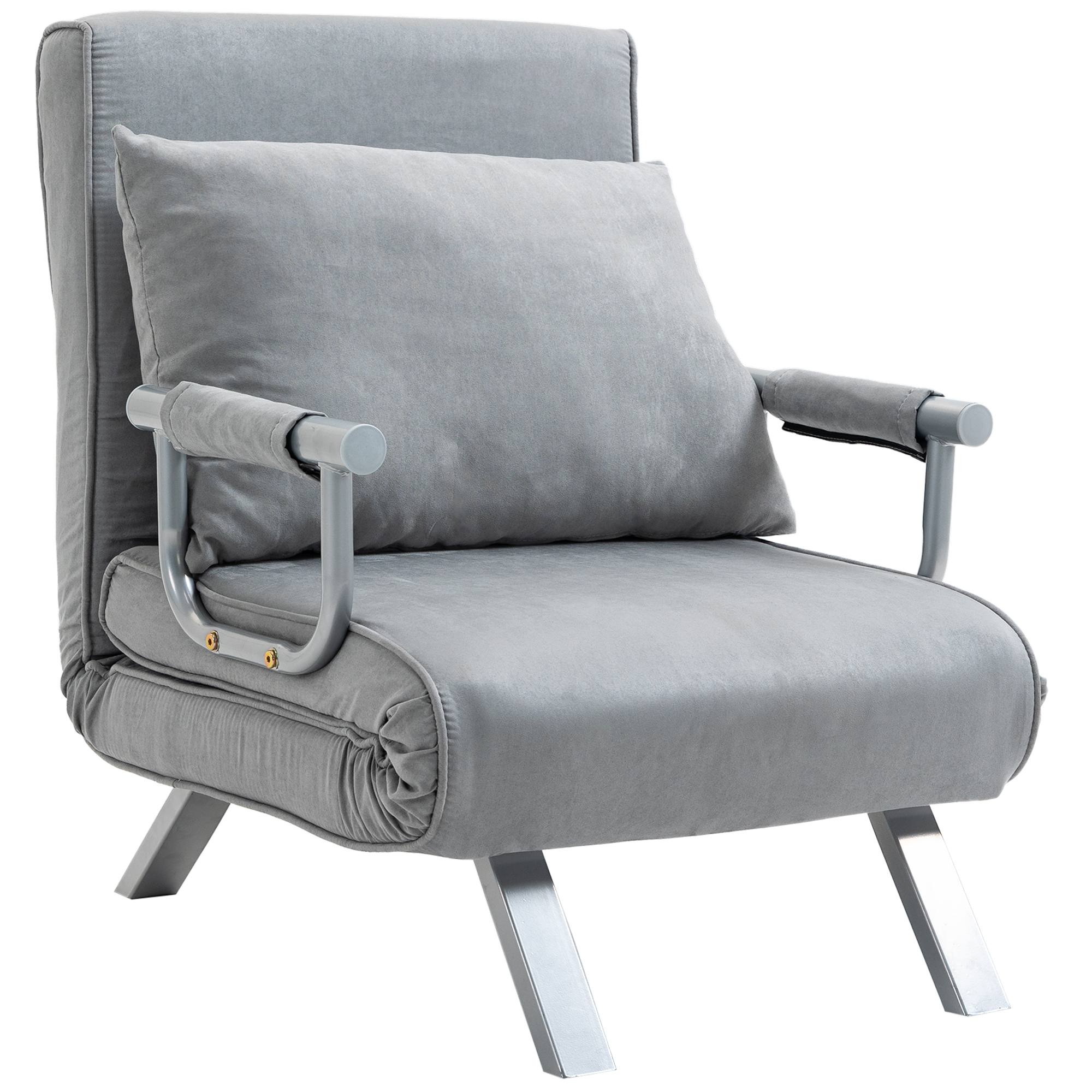 Modern 2-In-1 Design Single Sofa Bed Sleeper Foldable Portable Armchair Bed Chair Lounge Couch with Pillow for Living Room, Bedroom, Light Grey
