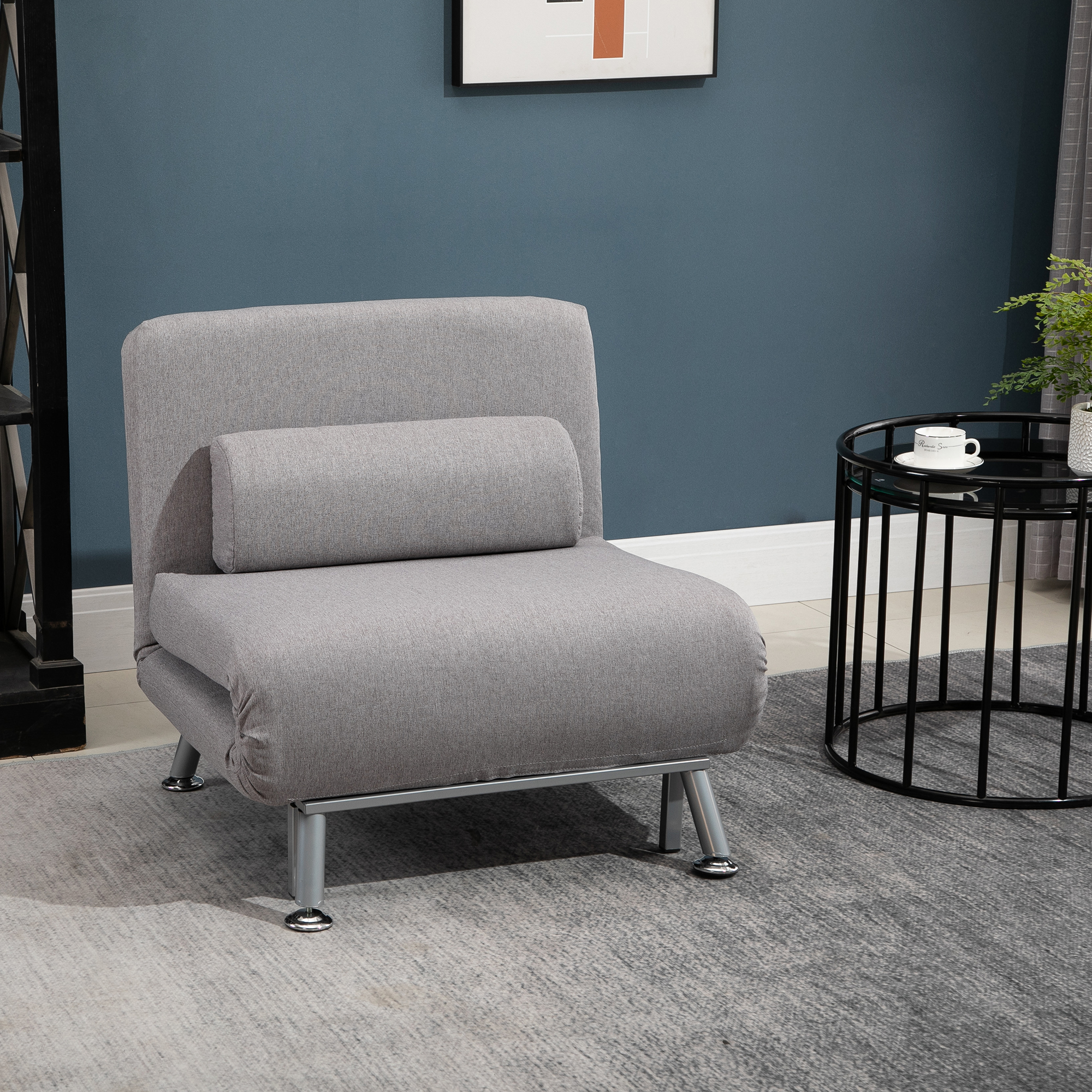 Single Sofa Bed Sleeper Foldable Portable Pillow Lounge Couch Living Room Furniture - Grey