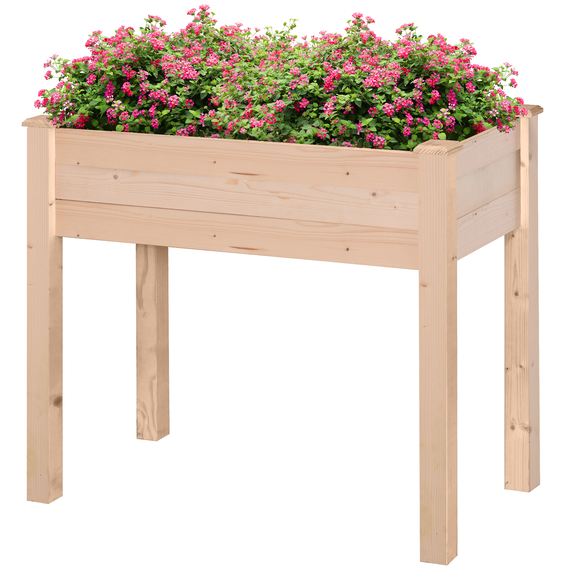 Garden Rectangular Wooden Planter Flower Box Elevated Raised Bed Stand Pot Outdoor Planter Vegetable Herb Holder Display, 86L x 46W x 76Hcm