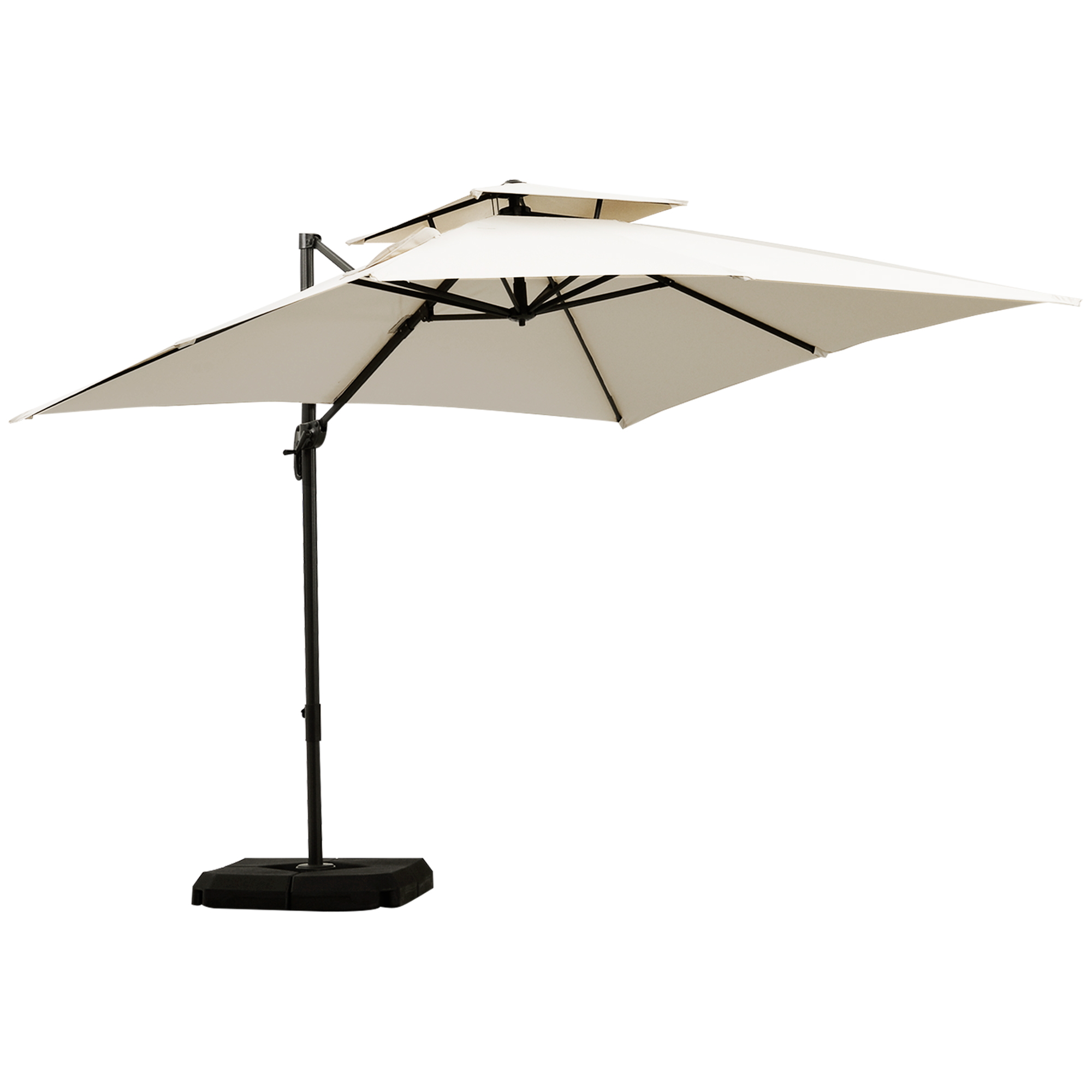 3 x 3M Garden Cantilever Parasol with Crank and Tilt, Square Overhanging Patio Umbrella with 360° Rotation, Base Weights and Cover, Beige