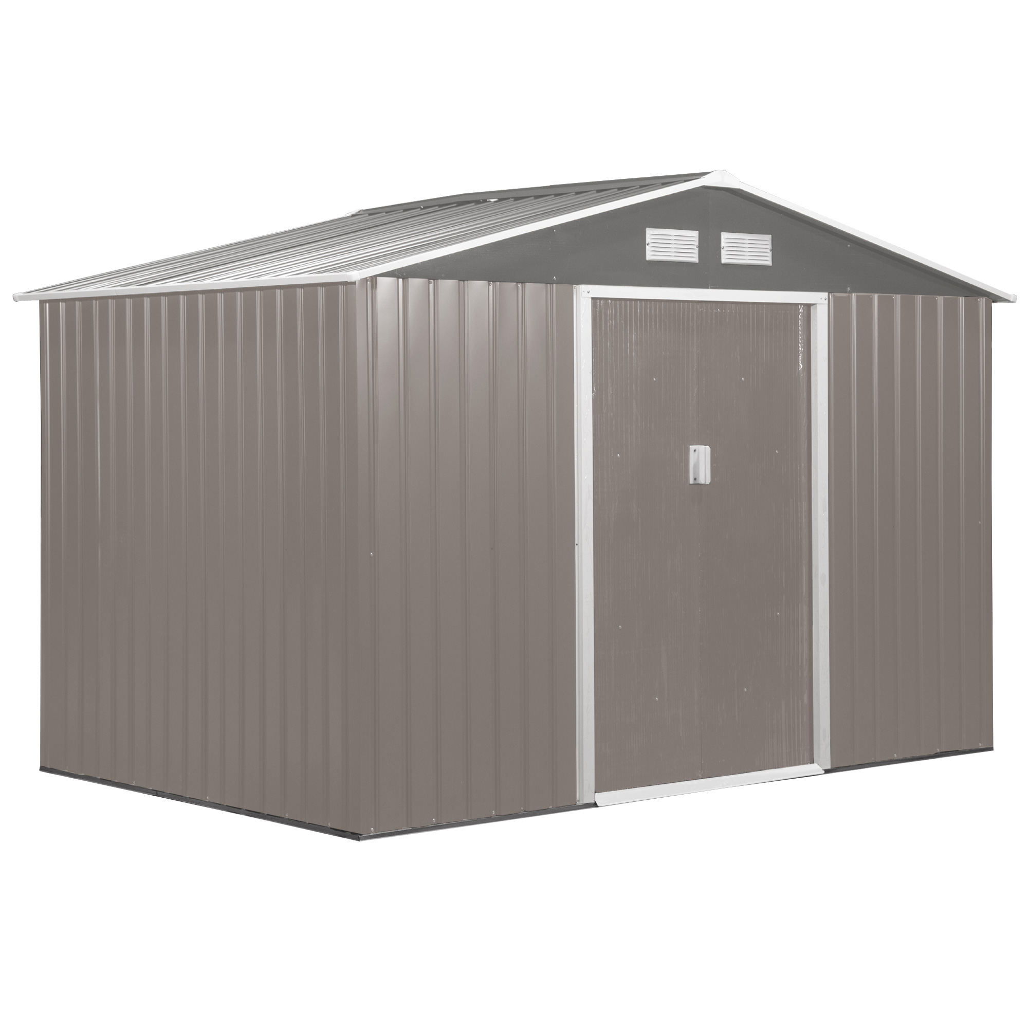 9 x 6 ft Metal Garden Storage Shed Sloped Roof Tool House with Foundation Ventilation & Double Door, Grey