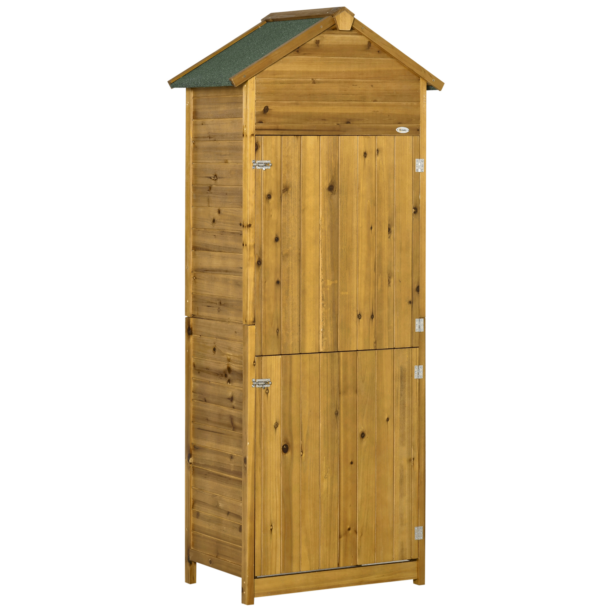 Wooden Garden Storage Shed Utility Gardener Cabinet w/ 3 Shelves and 2 Door, 191.5cm x 79cm x 49cm, Natural Wood Effect