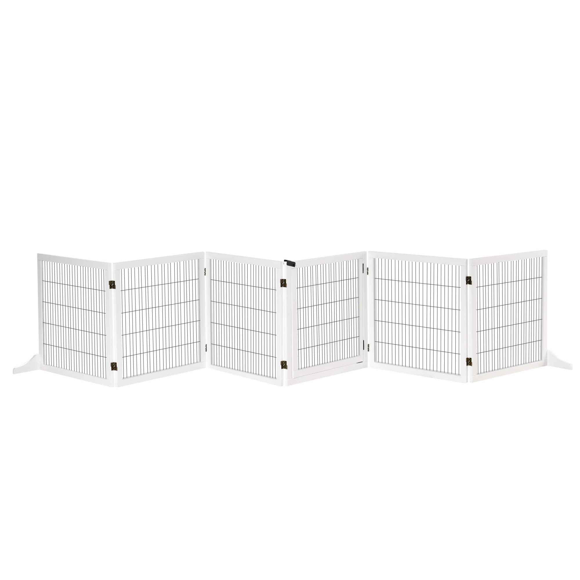 Pet Gate Wooden Dog Safety Barrier, Freestanding Foldable Fence, w/ 6 Panels, 2 Support Feet, House Doorway Stairs, Small & Medium Dogs, White