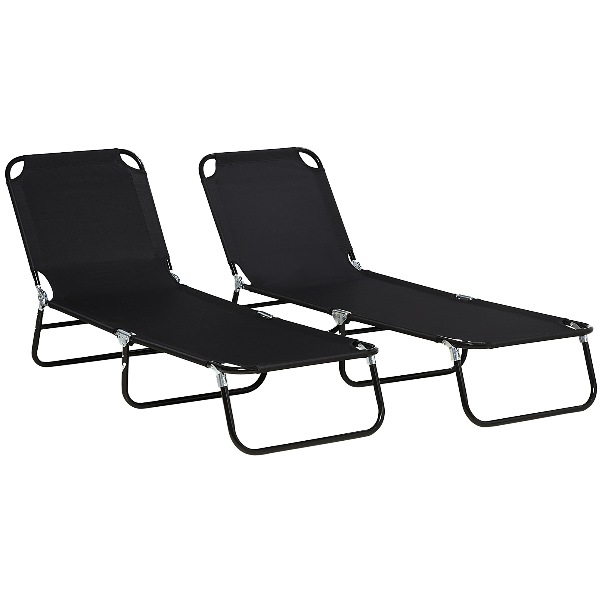 Folding Sun Loungers Set of 2, Outdoor Day Bed with Reclining Back, Steel Recliner Garden Chairs with Breathable Mesh for Beach, Patio, Black