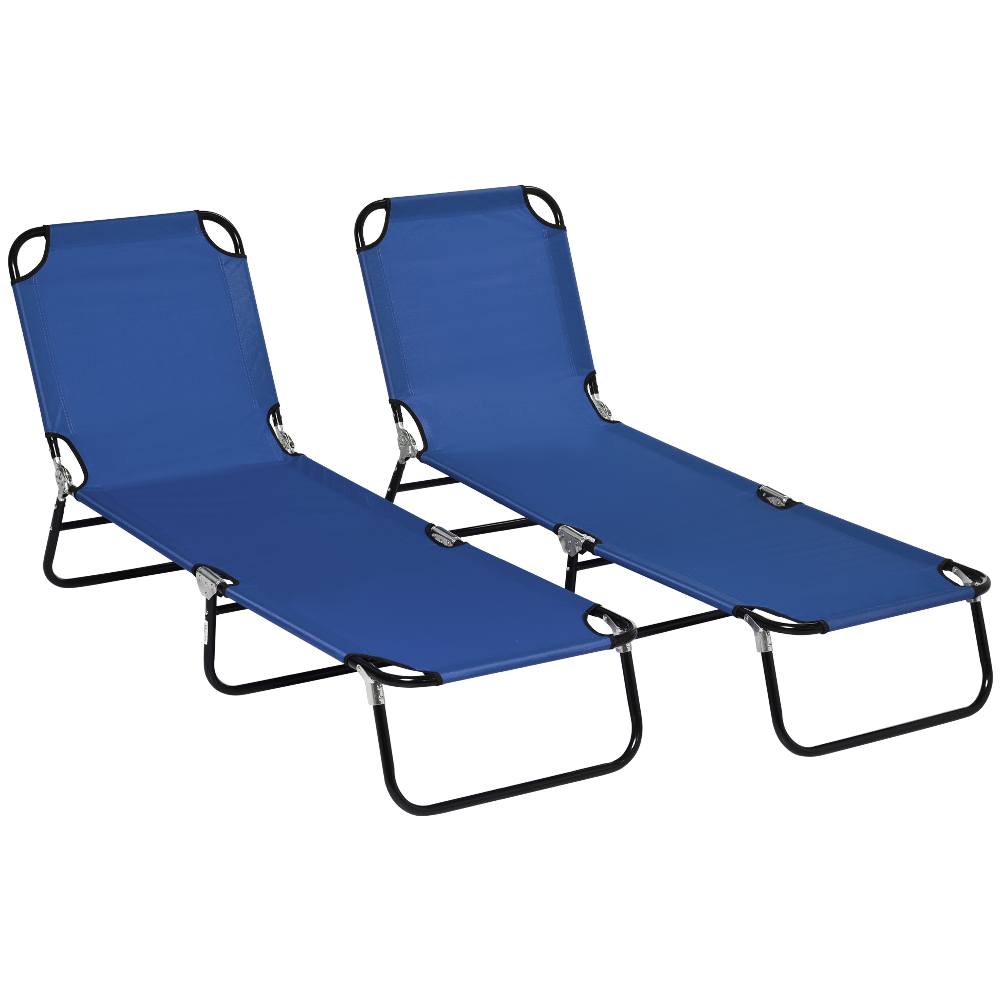 Folding Sun Loungers Set of 2, Outdoor Day Bed with Reclining Back, Steel Recliner Garden Chairs with Breathable Mesh for Beach, Patio, Black