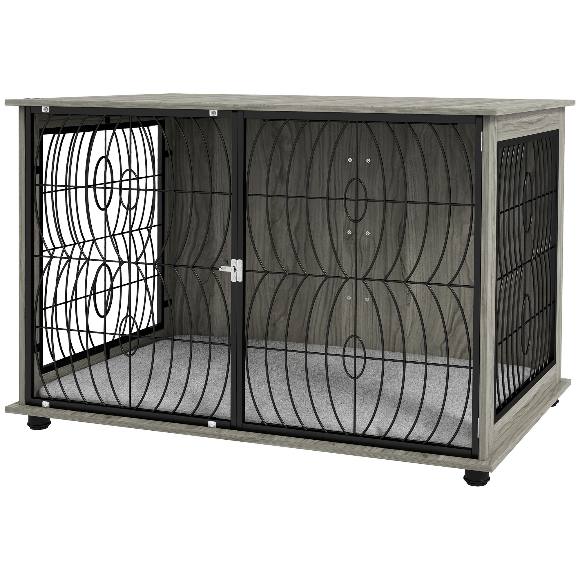 Shelley 44.5 Inch Indoor Dog Crate End Table with Washable Cushion for Large Dogs - Grey