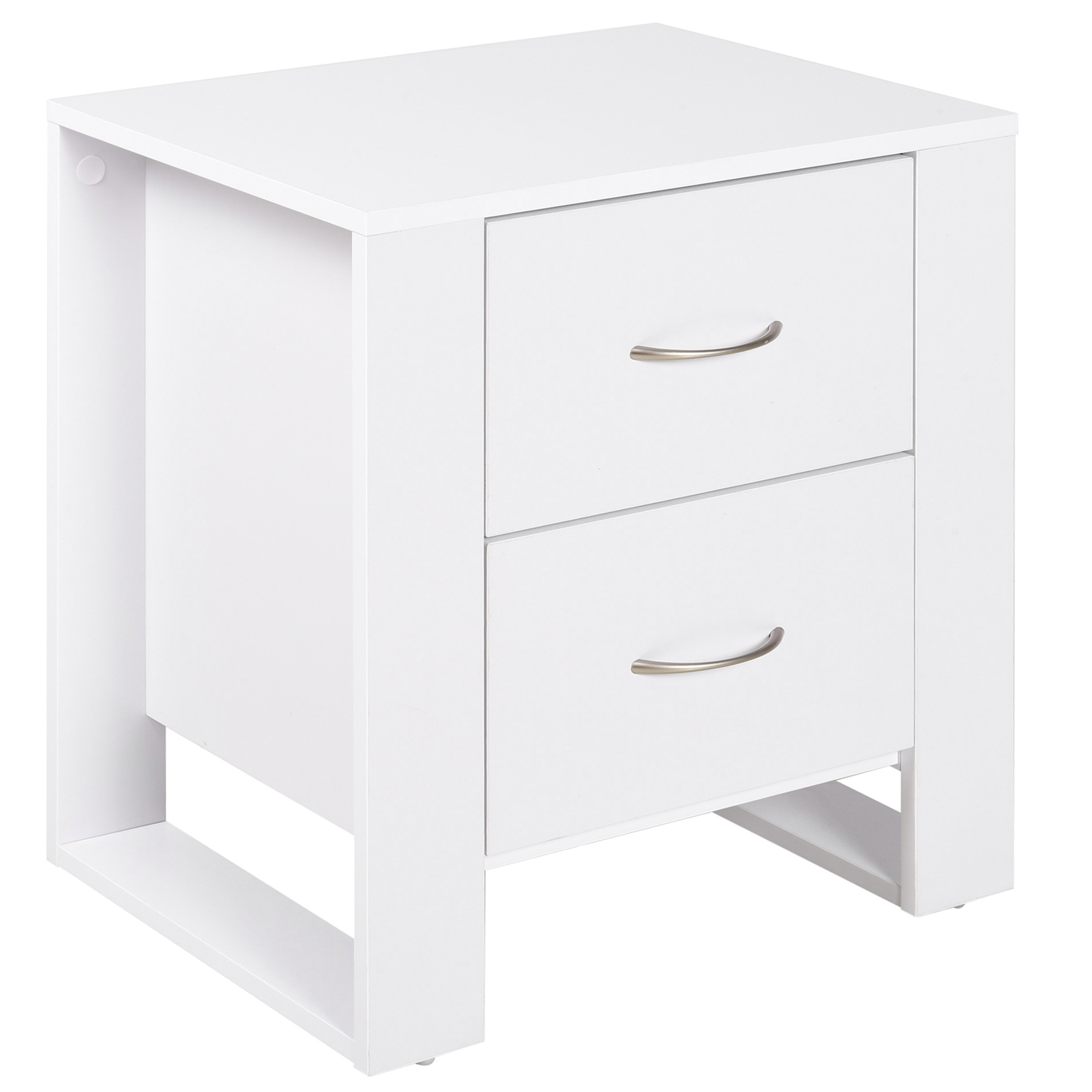 Bedside Table - PERTH 2 Drawer Nightstand White 48cm