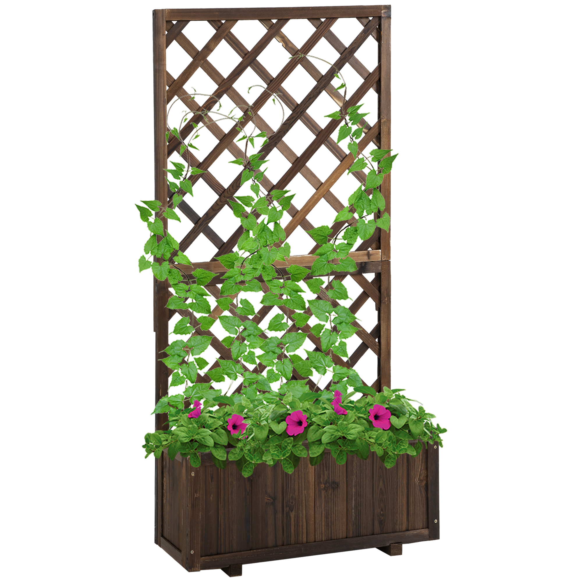 Garden Wooden Pine Trough Planter with Topped Trellis Climbing Plants Flower Raised Bed