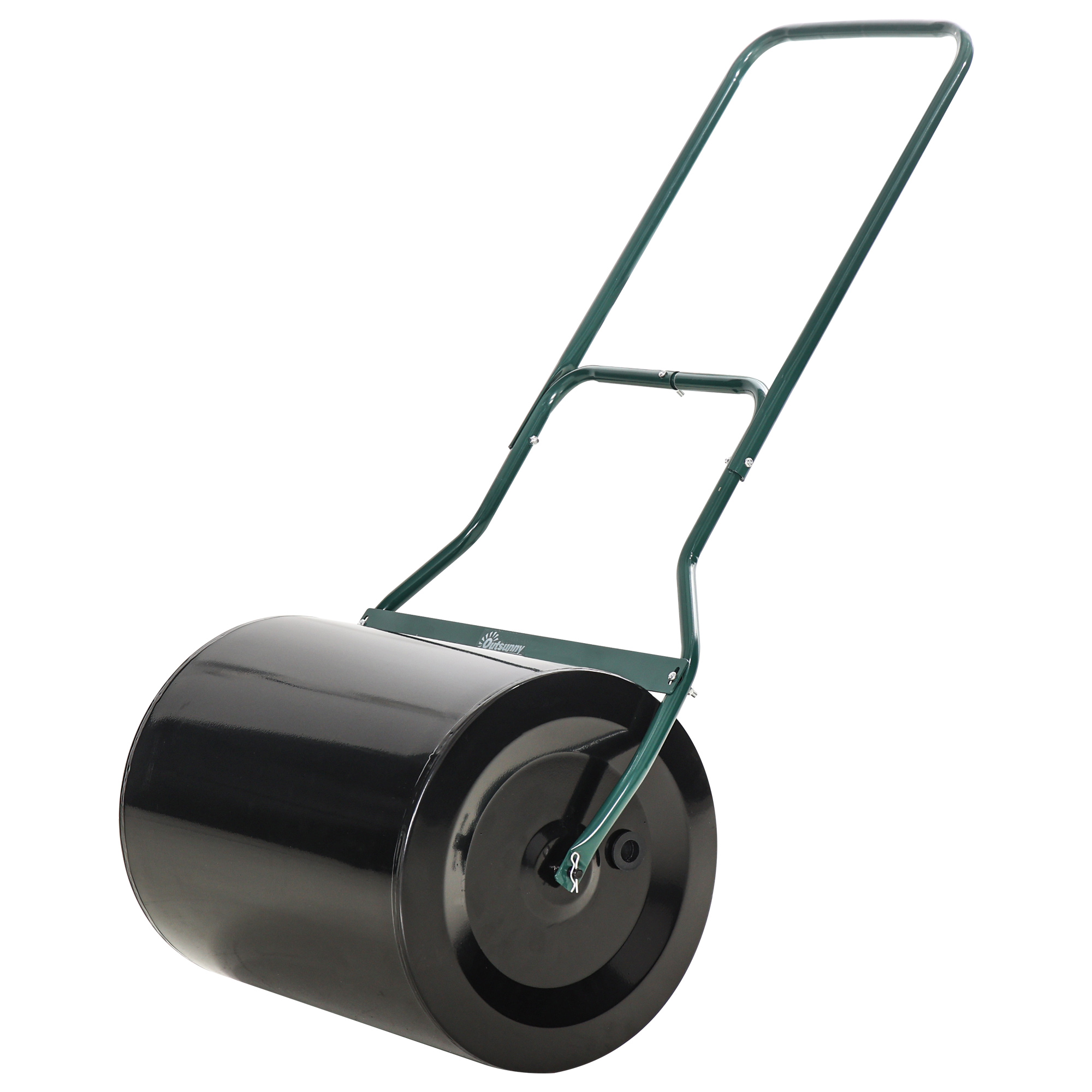 50cm Steel Garden Lawn Roller Push Pull w/ Fillable Cylinder Water Sand Plug Lawn Flatten Seed Sow Rolling Drum w/ Handle