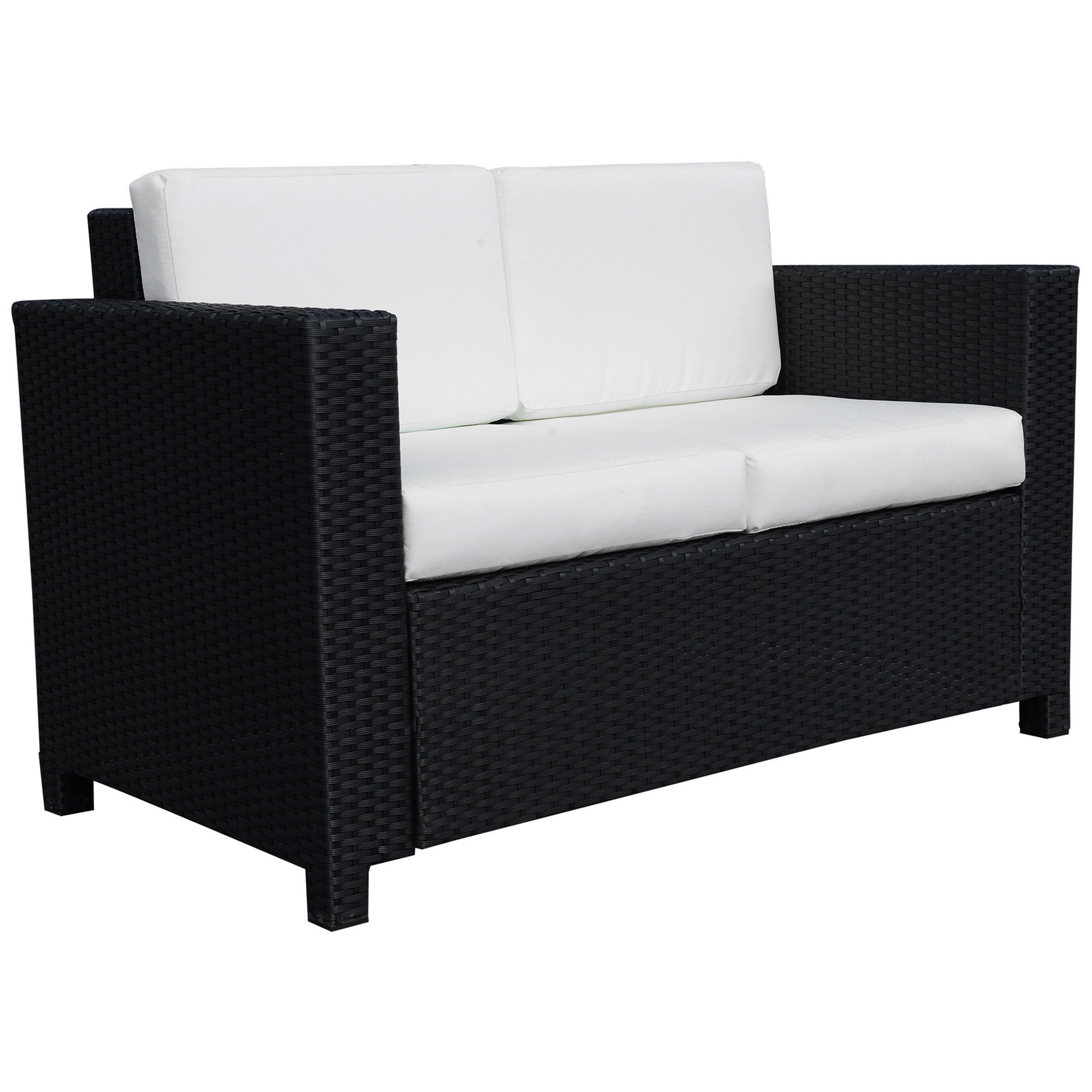 SUNVISTA 2 Seater Garden Furniture, Rattan Sofa with Soft Padded Cushion and Armrests, Wicker Garden Loveseat for Patio, Black