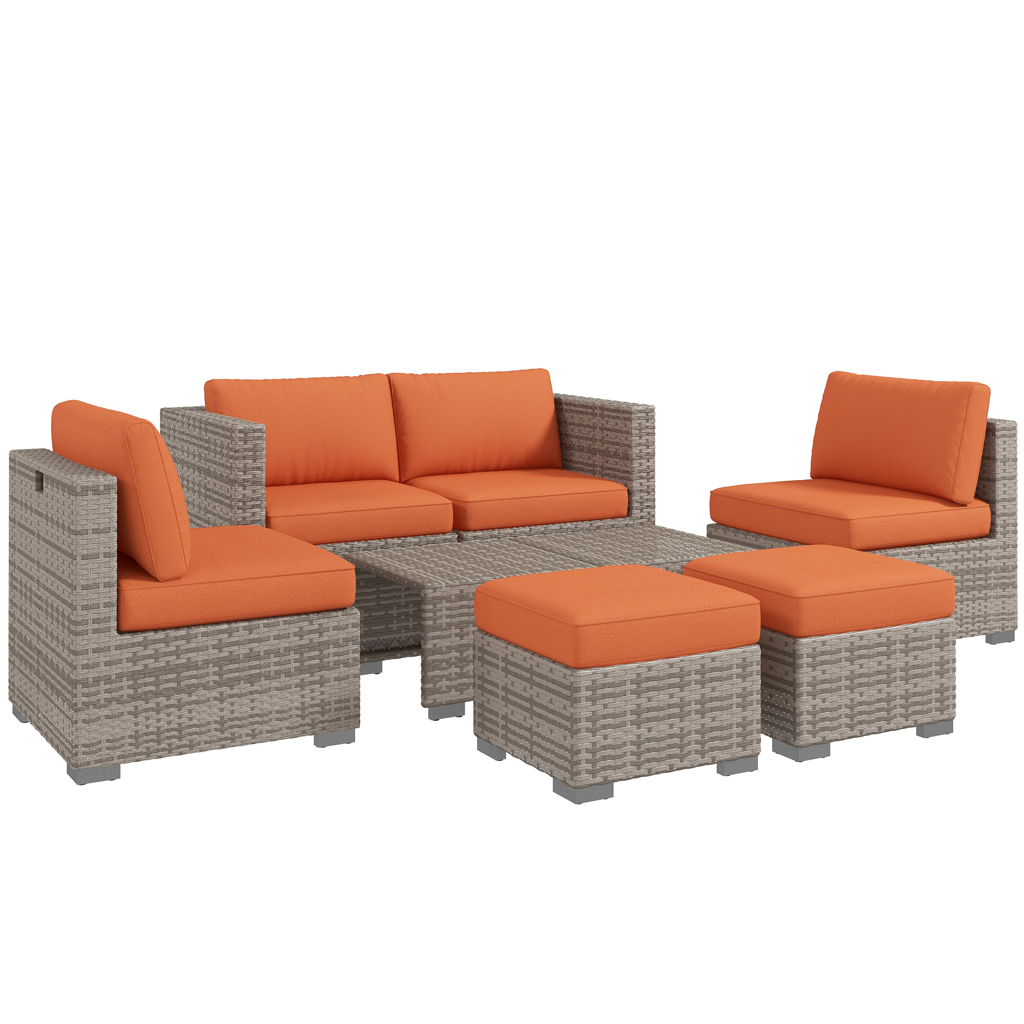 8 Piece Outdoor Patio Furniture Set, Rattan Sofa Set with Footstools and Coffee Tables