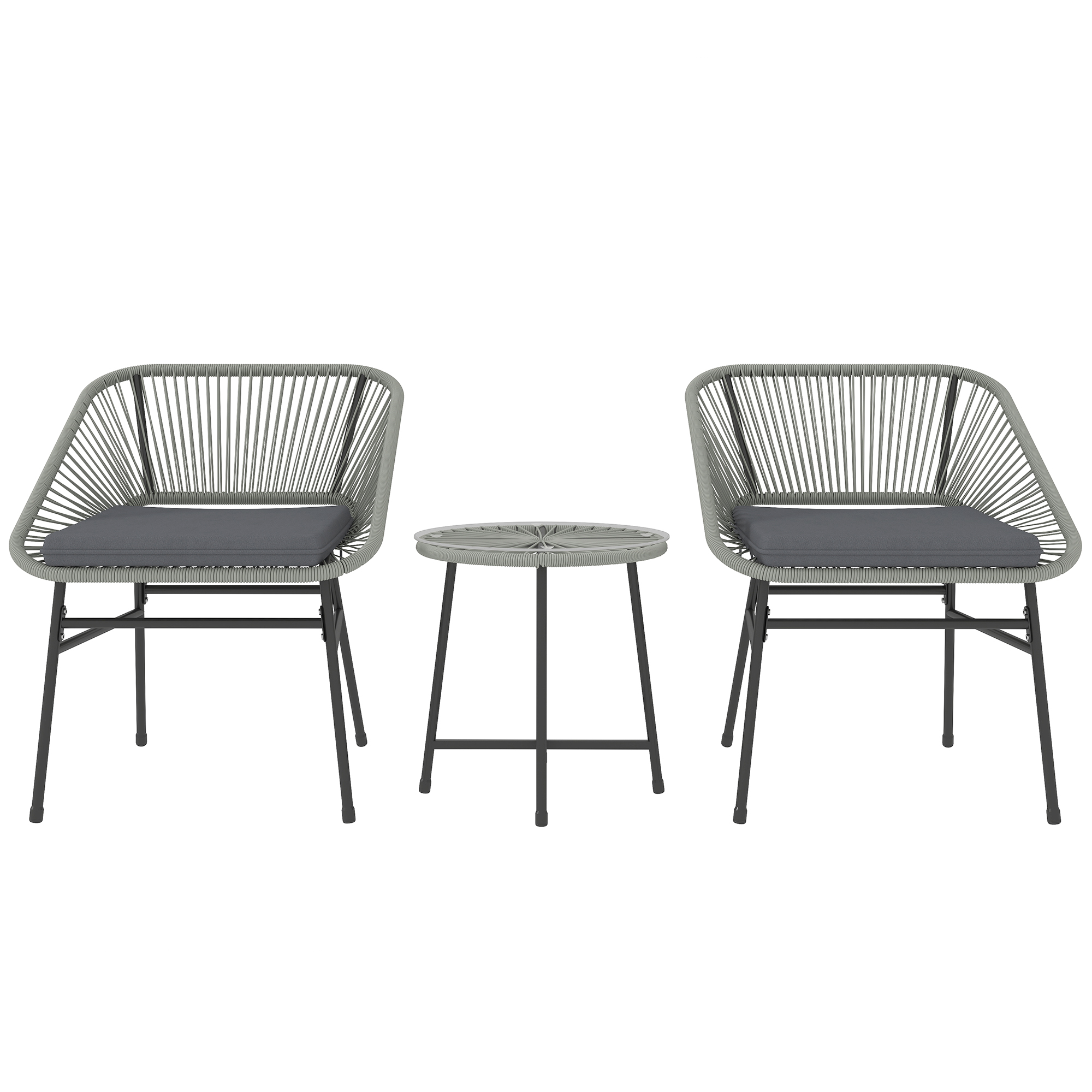 SUNVISTA 3 Pieces Rattan Bistro Set, Wicker Small Garden Table and Chairs Set with Cushions and Glass Top Coffee Table, Light Grey