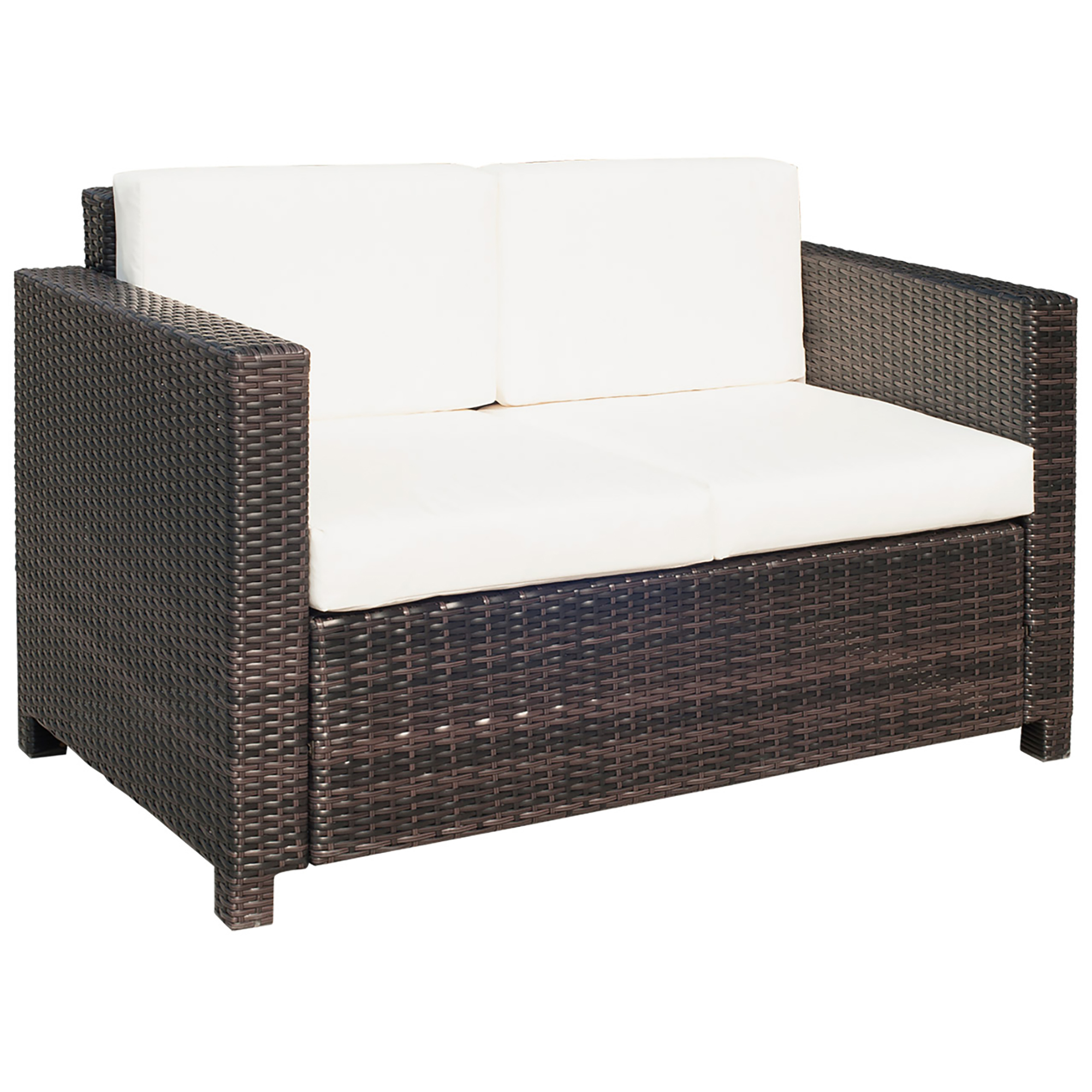 SUNVISTA 2 Seater Garden Furniture, Rattan Sofa with Soft Padded Cushion and Armrests, Wicker Garden Loveseat for Patio, Mixed Brown