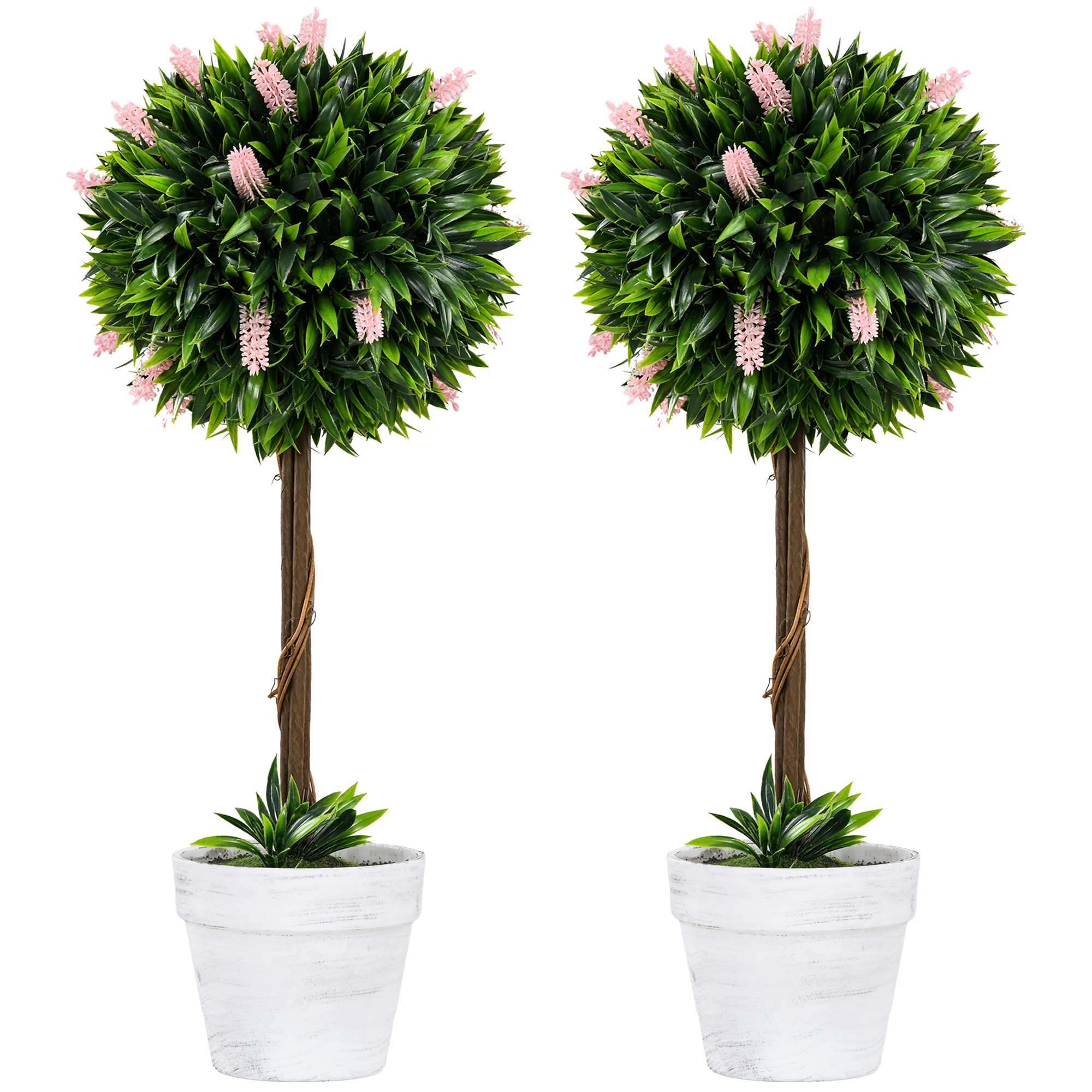 Scott Set of 2 Decorative Artificial Plants Ball Trees for Indoor Outdoor - Pink