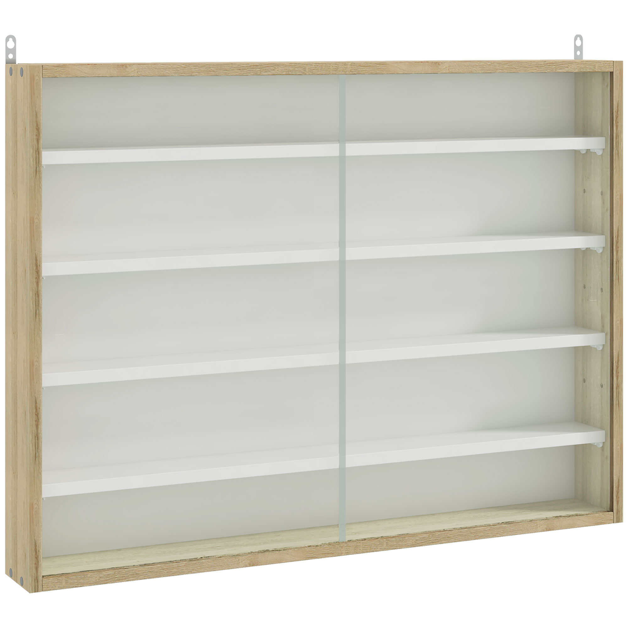 5-Tier Wall Display Shelf Unit Cabinet w/ 4 Adjustable Shelves Glass Doors Home Office Ornaments 60x80cm Natural