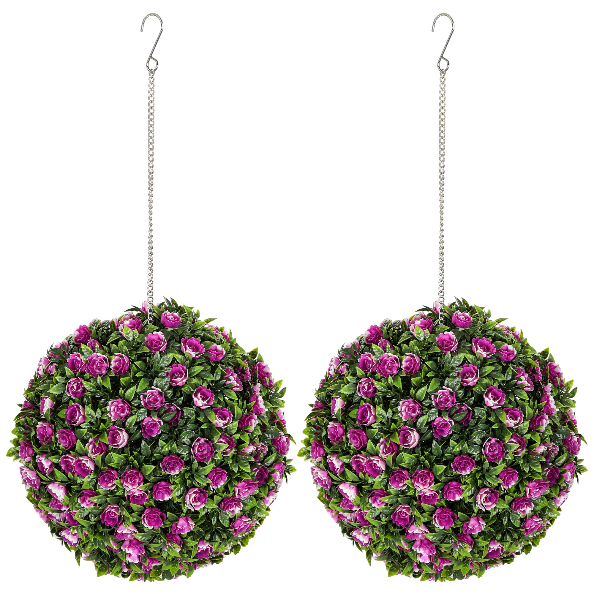 HERON Set of 2 Decorative Artificial Plants, UV-protected Artificial Plant Topiary Rose Balls, Purple