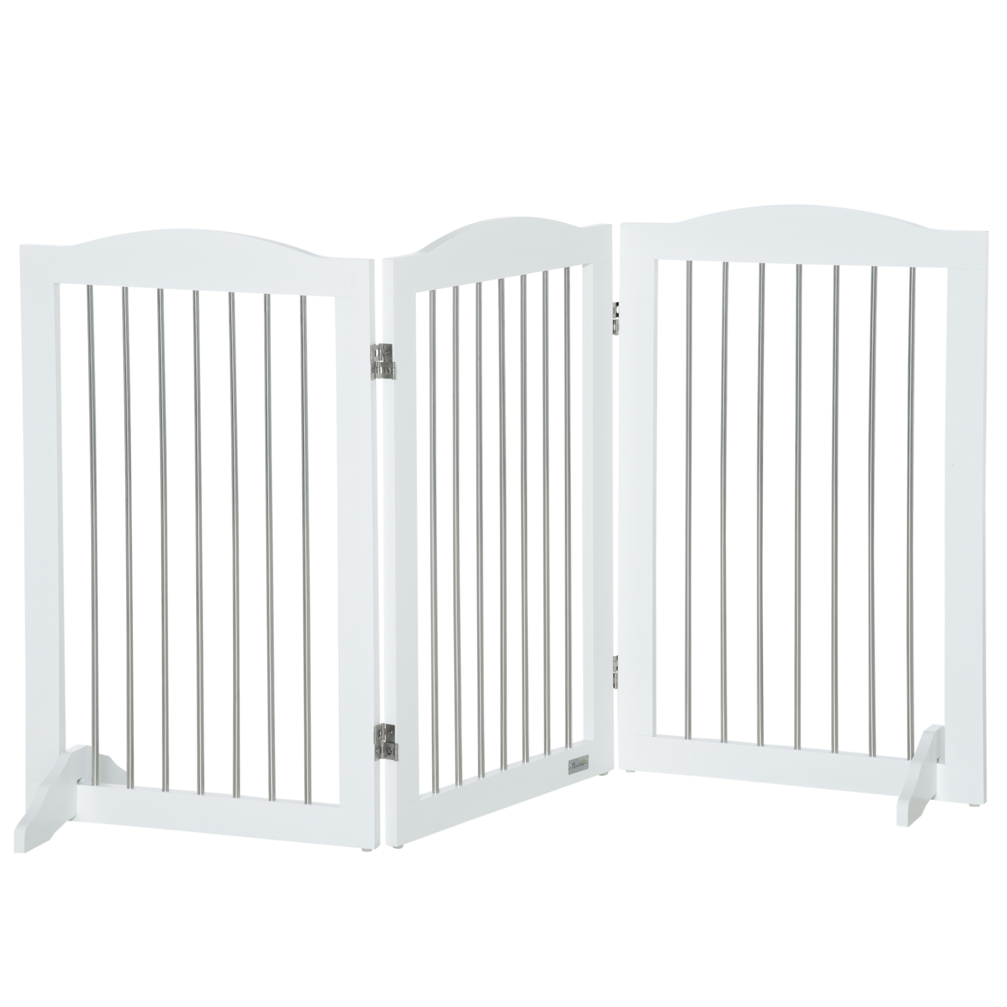 Foldable Dog Gate, Wooden Freestanding Pet Gate with 2 Support Feet, Dog Barrier for Doorways, Stairs, Halls - White