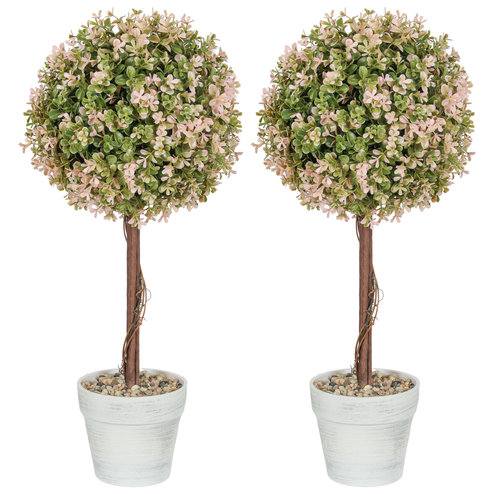 HERON Set of 2 Decorative Artificial Plants, Murraya Flowers in Pot, Fake Plants for Home Indoor outdoor Decor, 60cm, Cream White