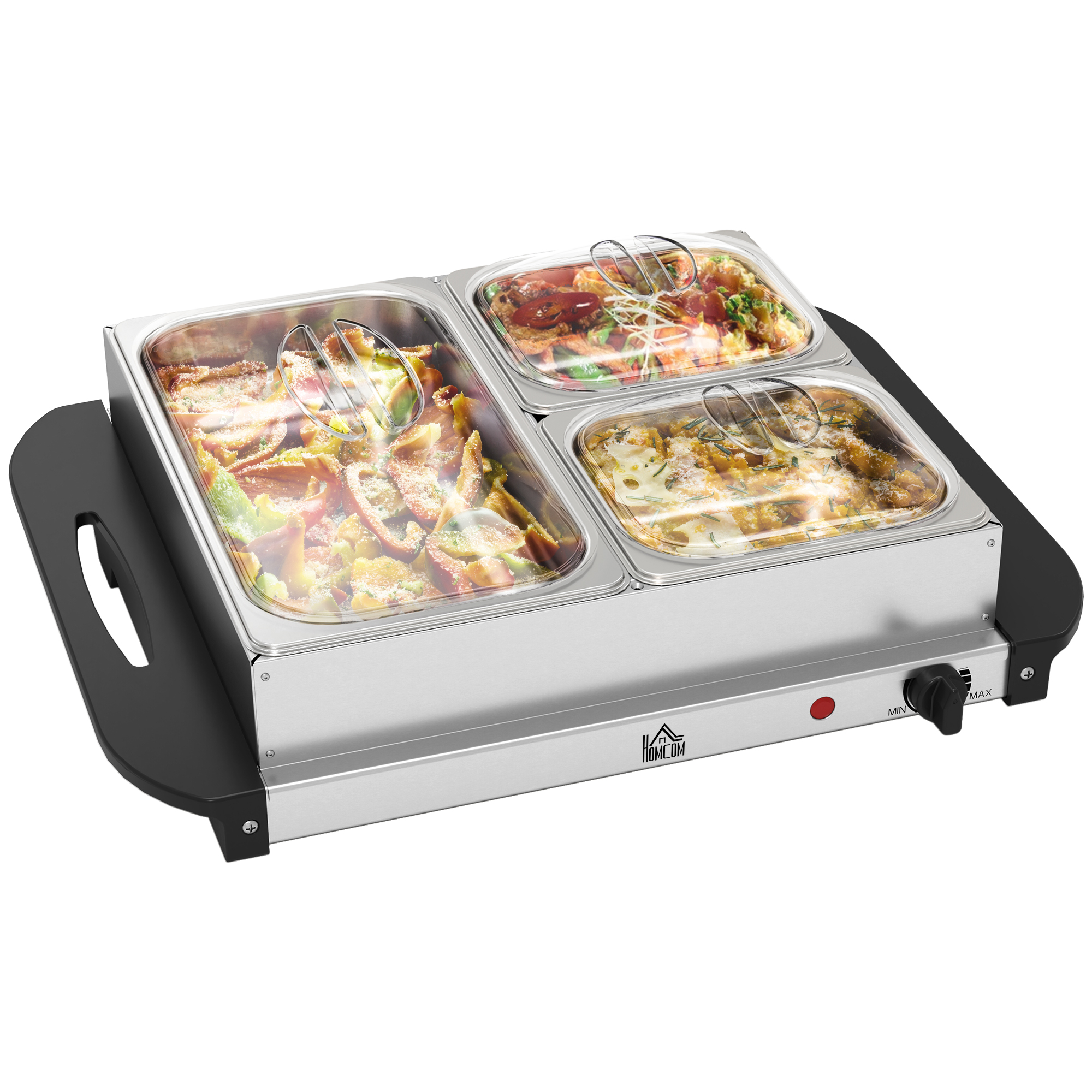 HERON 4.5L Stainless Steel Electric Buffet Server, with 3x Trays and Lids