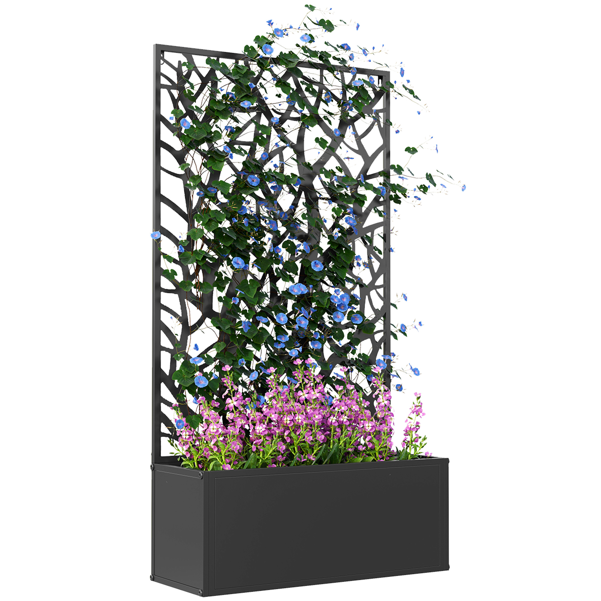 ORLIEN Outdoor Planter Metal Trellis Back Garden Pot - Black