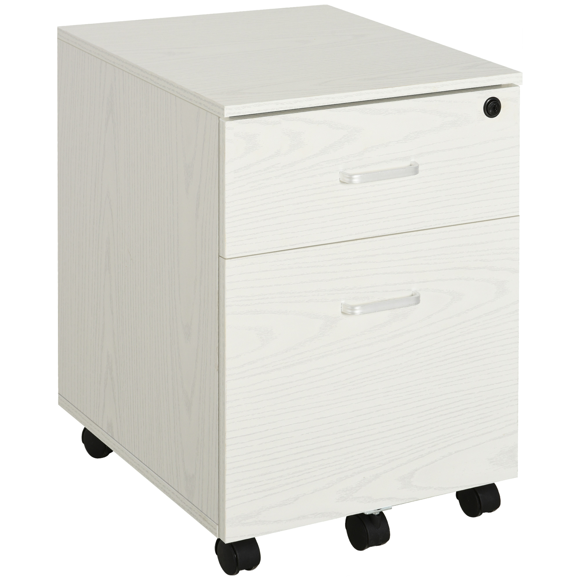 2-Drawer Locking Office Filing Cabinet w/ 5 Wheels Rolling Storage Hanging Legal Letter Files Cupboard Home Organisation White