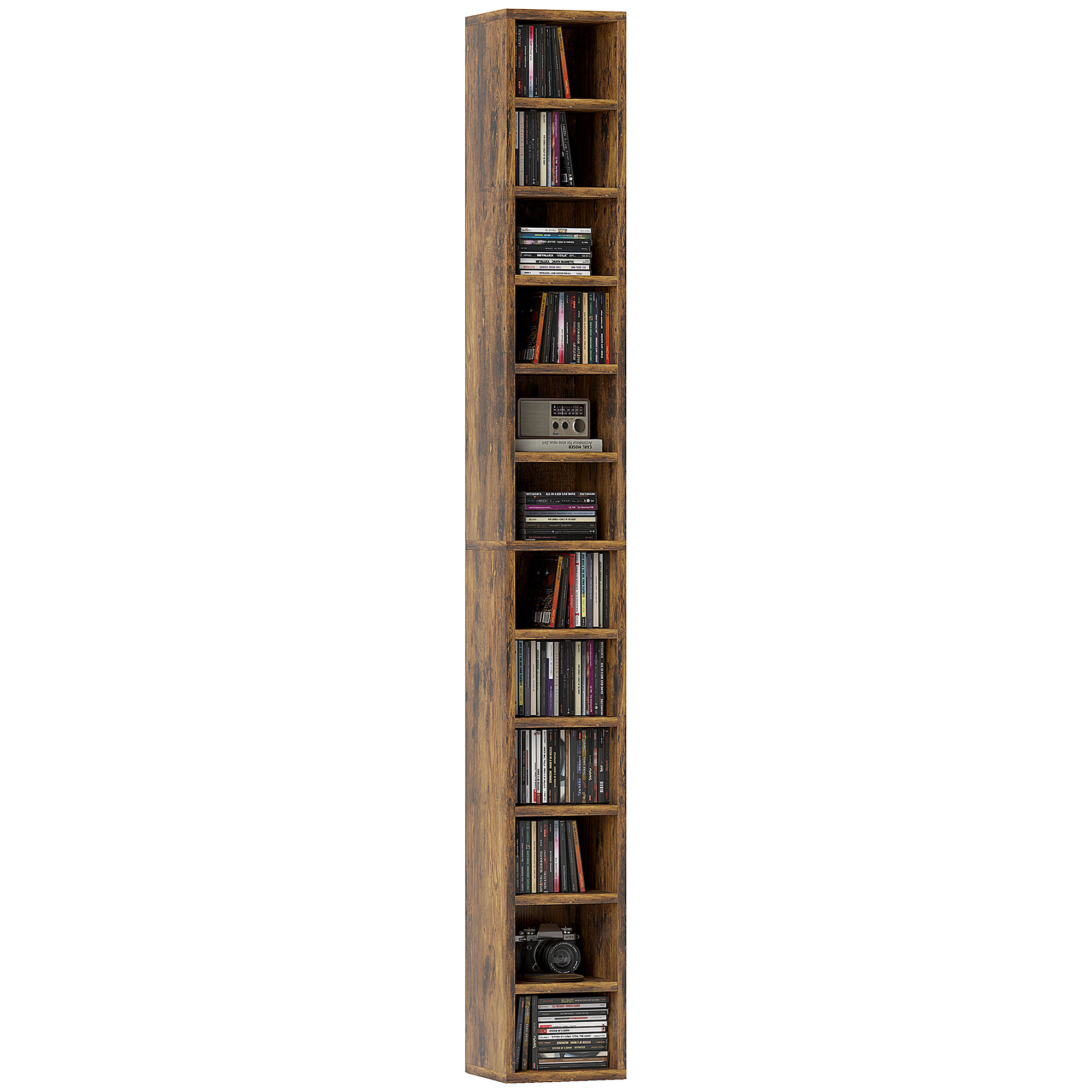 HERON 204 CD Tall Narrow Media Storage Tower - Rustic Brown