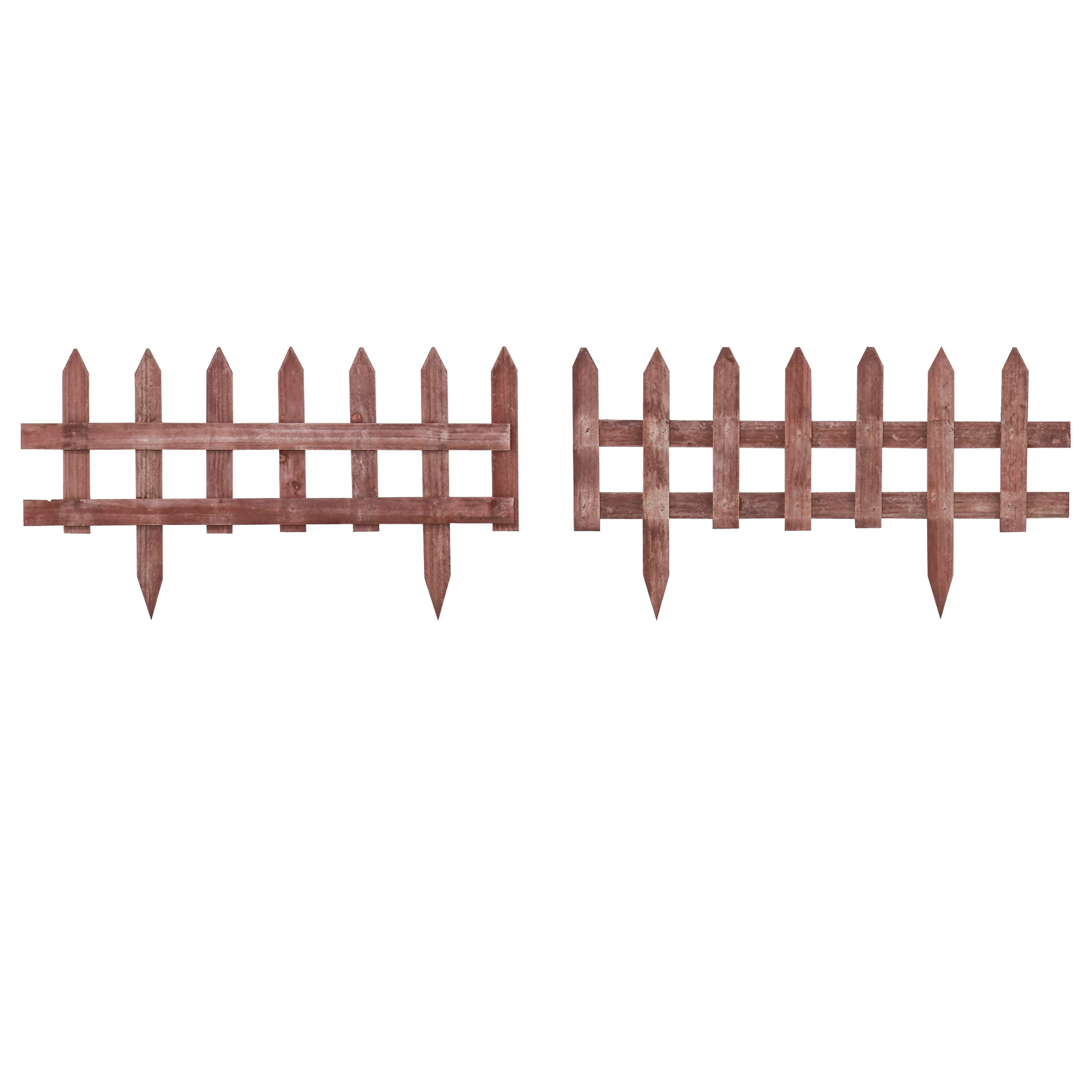 Jones Set of 12 Wooden Garden Fence Pieces - Rustic Brown