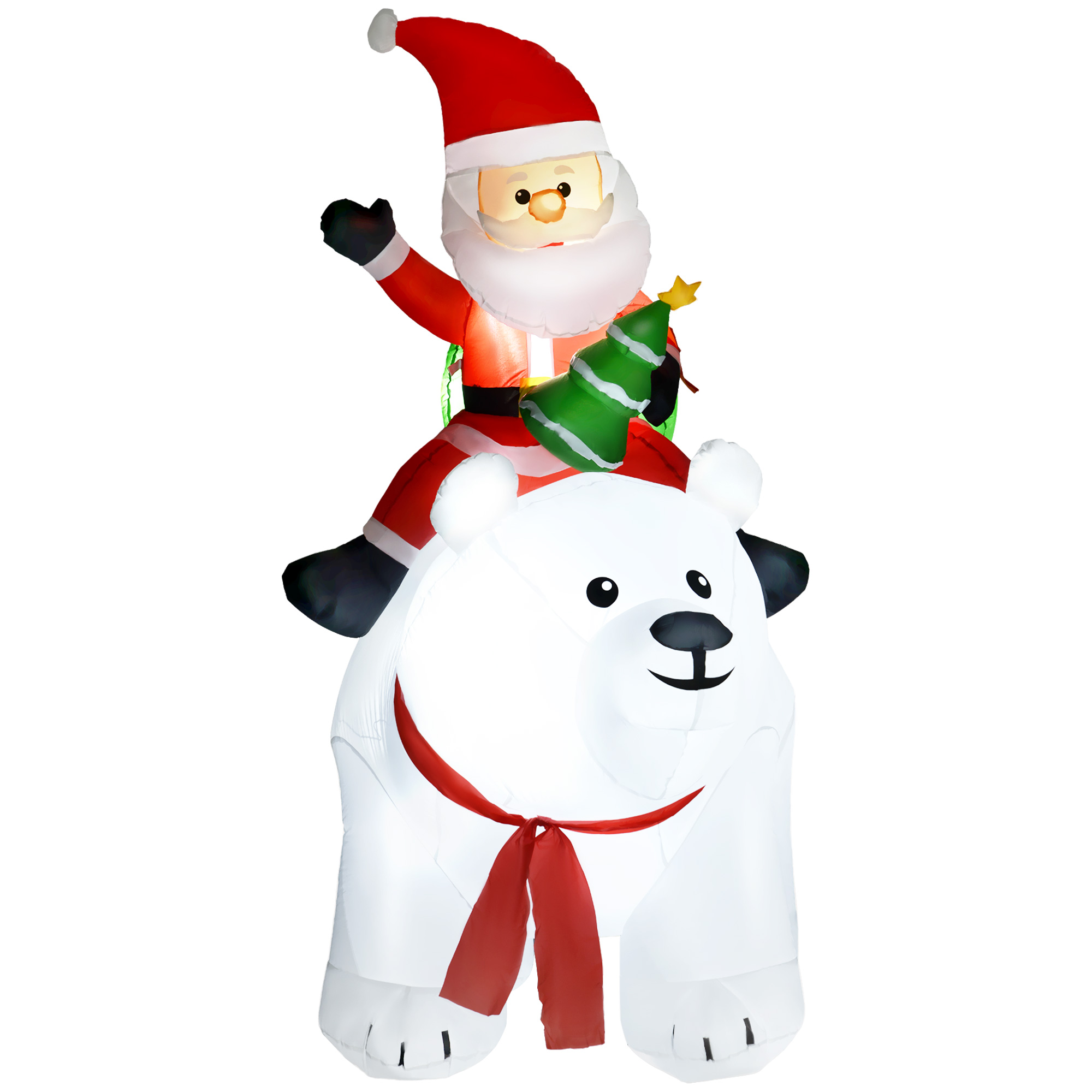 Holiday Ornament - 6.6ft Santa & Polar Bear Inflatable White 180cm