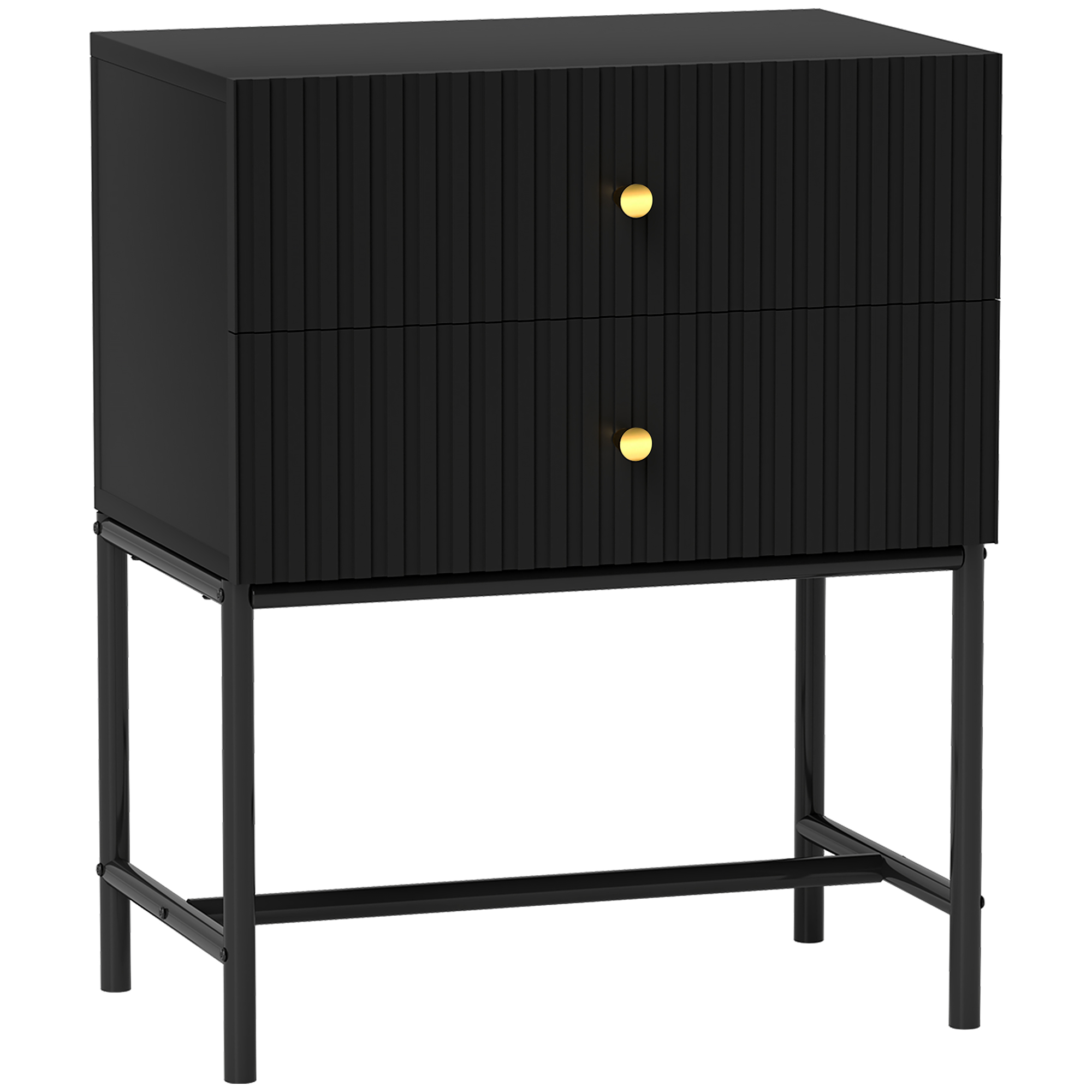 HERON Elegant Two-Drawer Bedside Table - Black