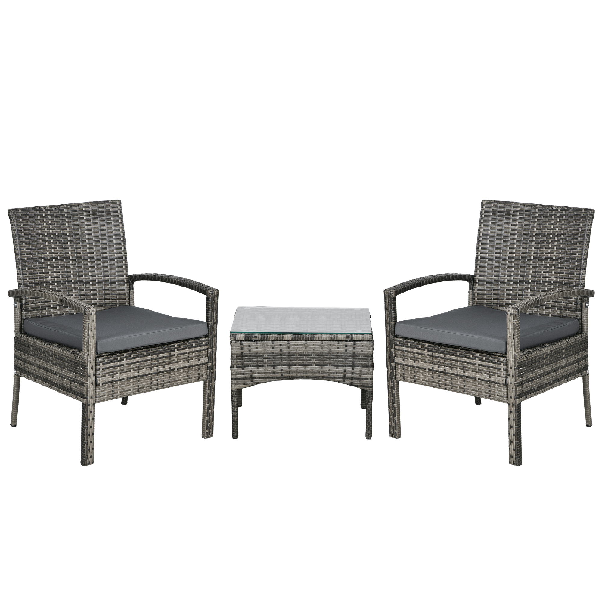 Jones 3 Pieces Outdoor Rattan Bistro Set with Coffee Table - Mixed Grey