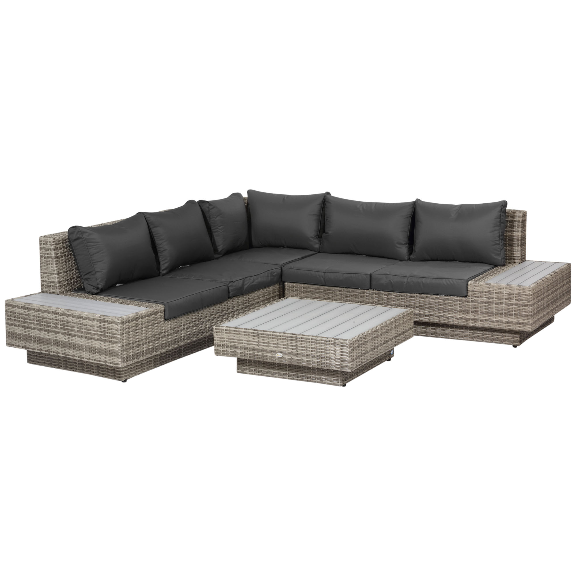 4 PCs Rattan Garden Furniture Outdoor Sectional Corner Sofa and Coffee Table Set Conservatory Wicker Weave with Armrest Cushions Light Grey