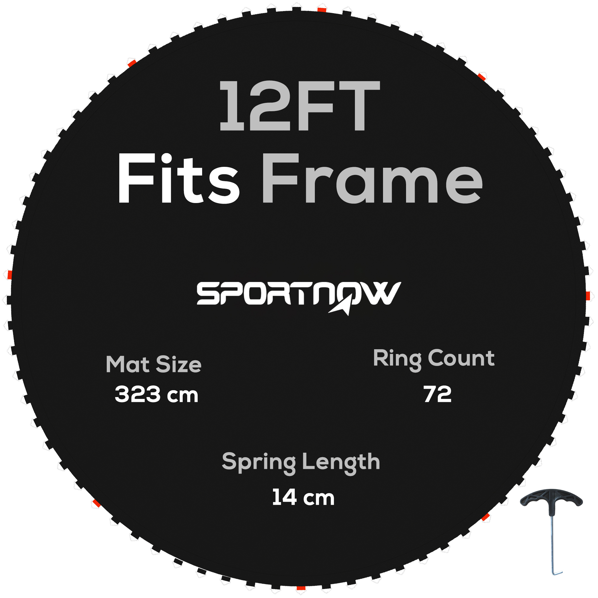 SPORTNOW Replacement Trampoline Mat with Spring Pull Tool and 72 V-Hooks, Fits 12ft Trampoline Using 14cm Springs