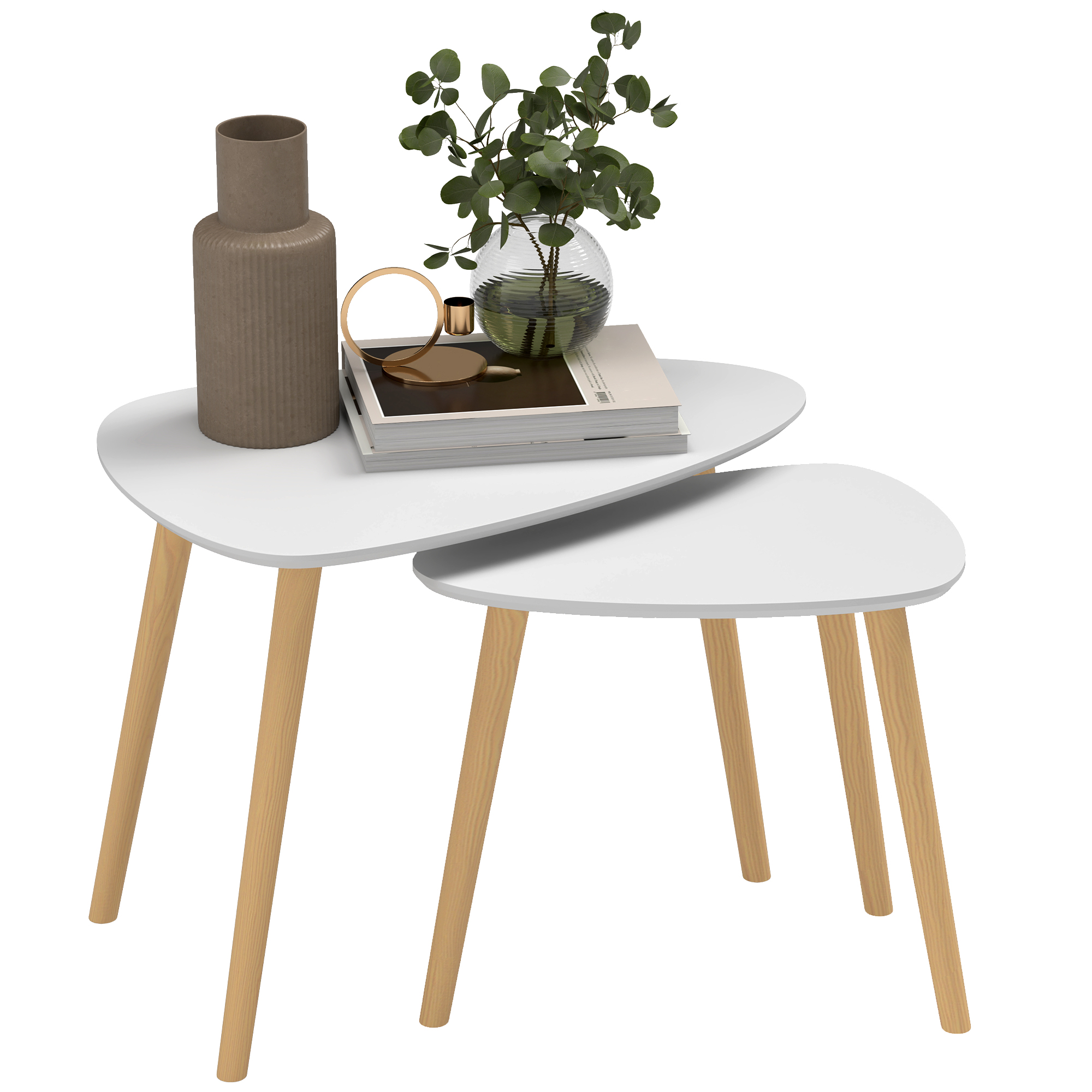 HERON Nesting Coffee Table, Set of 2 Side Tables, Stacking End Tables with Solid Wood Legs, for Living Room Bedroom, Light Grey