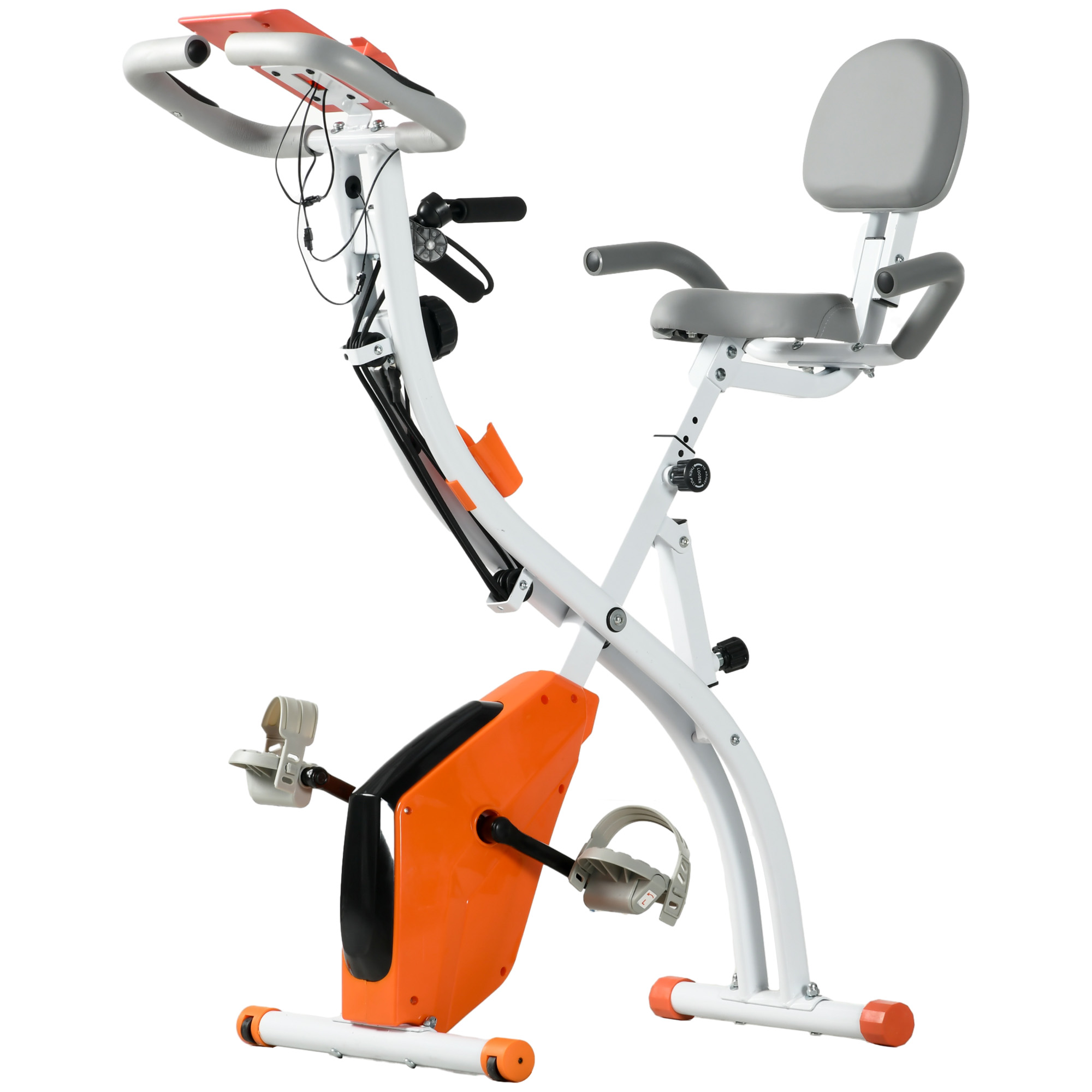 2-in-1 Upright Exercise Bike Stationary Foldable Magnetic Recumbent Cycling with Arm Resistance Bands Orange