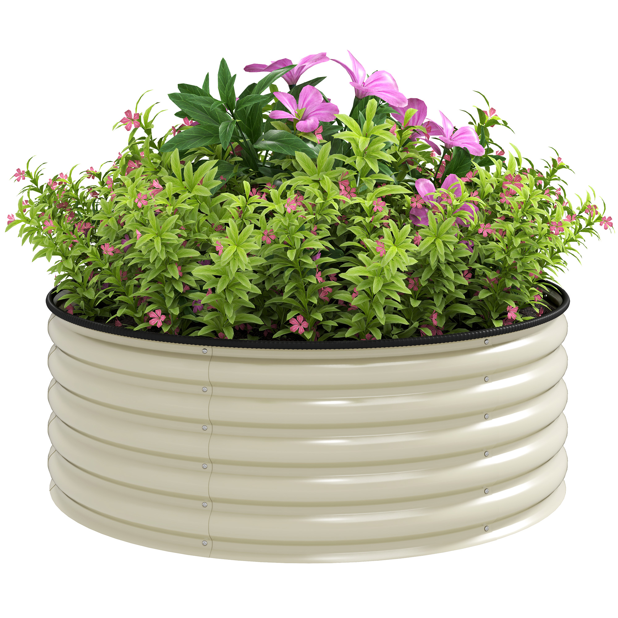 SUNVISTA Galvanised Raised Garden Bed with Safety Edging, Outdoor Raised Planter Box with Gloves, 120 x 120 x 43cm, Cream White