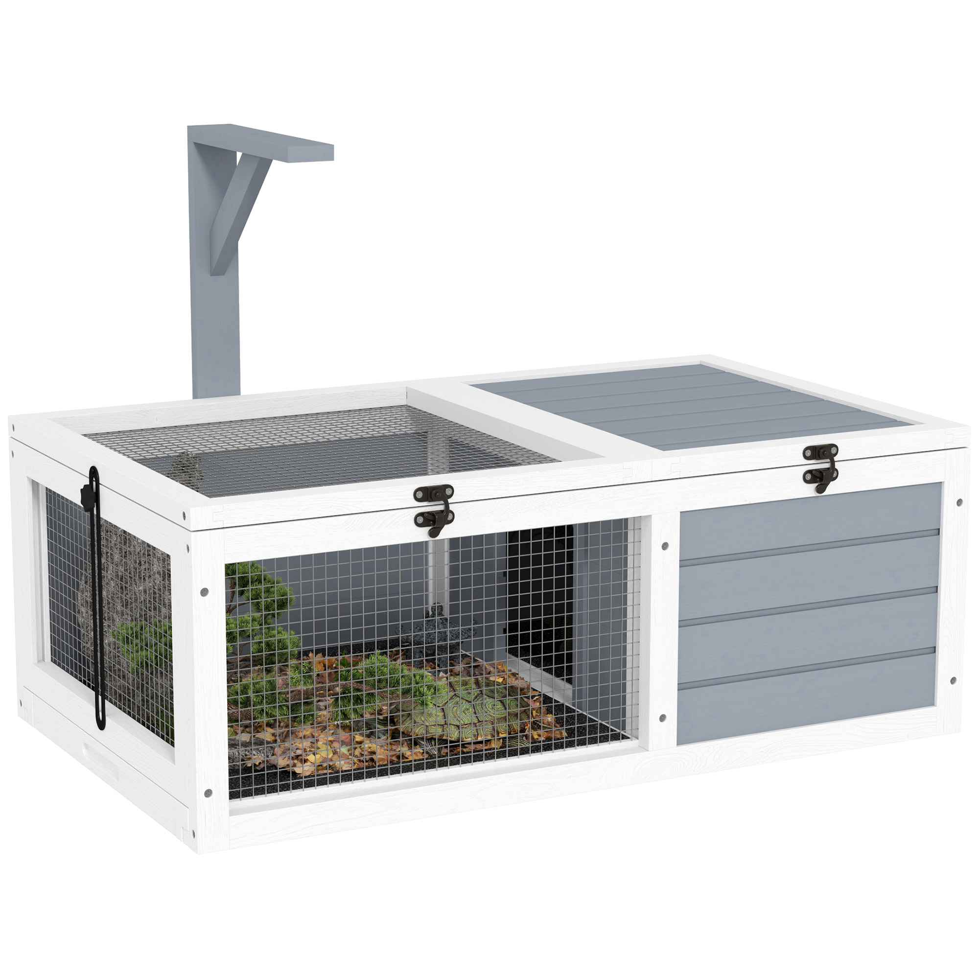 PAWSTER Wooden Tortoise Enclosure, Tortoise House w/ Lamp Holder, for Outdoor & Indoor - Light Grey