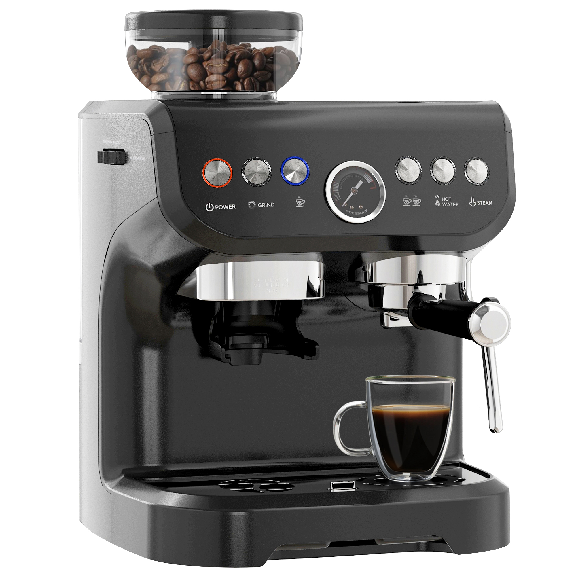 Scott 15 Bar Coffee Machine with Adjustable Grind and Steamer - Silver