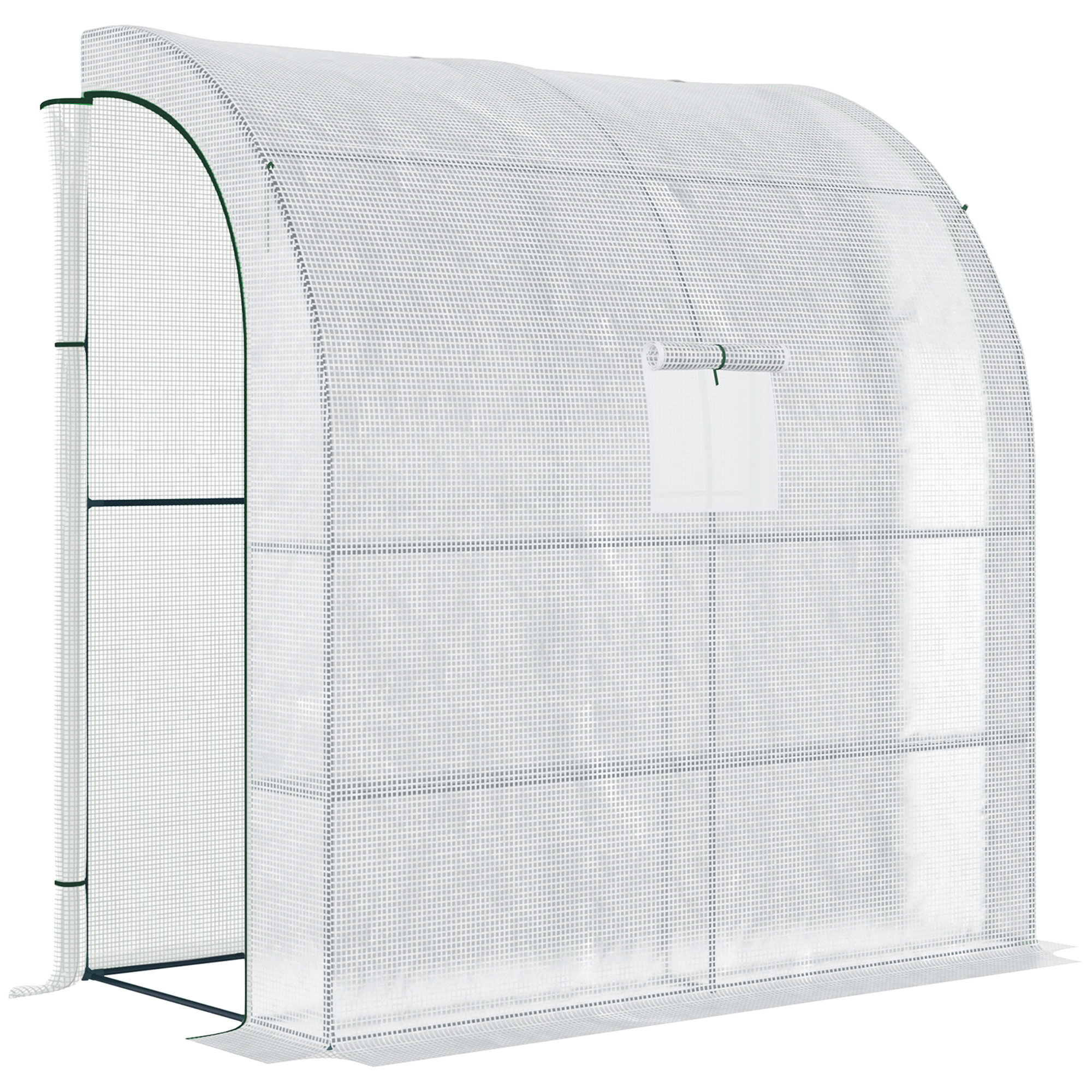 Walk-In Lean to Wall Greenhouse with Windows and Doors 2 Tiers 4 Wired Shelves 200L x 100W x 215Hcm White