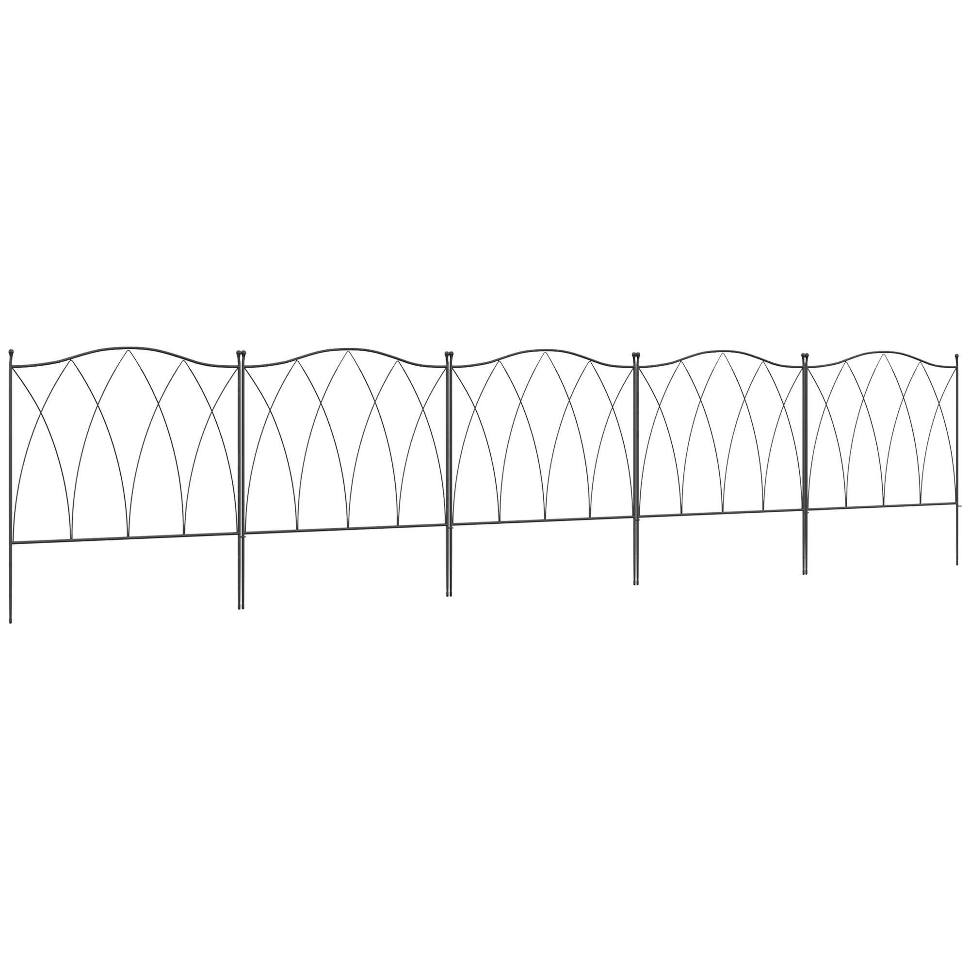 Decorative Garden Fencing, 5PCs Outdoor Picket Fence Panels, Rustproof Metal Wire Landscape Flower Bed Border Edging Animal Barrier, Black
